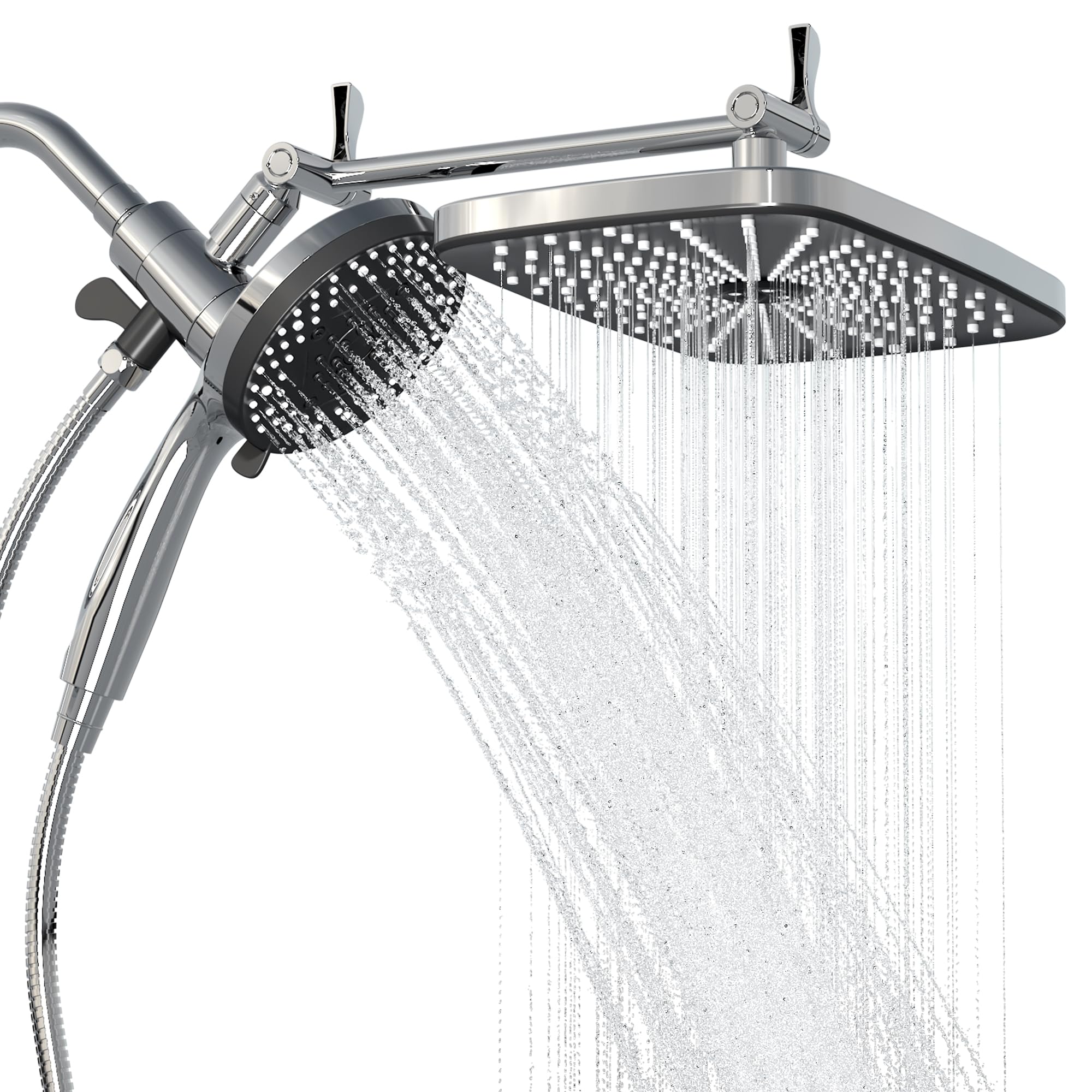Alcachofa de ducha de lluvia con mano, pulverizador cuadrado de alta presión de 12 pulgadas y ducha de mano de 5 pulgadas, boquillas de silicona antiobstrucciones, barra de altura ajustable (cromo)