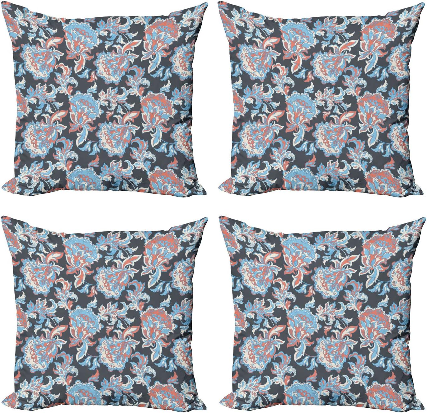 Ambesonne Garden Art Throw Pillow Cover Set of 4, Roses and Gerbera Flowers Pattern Illustration with Botanical Inspirations, Square Cushion Covers Decor for Bed Couch Sofa, 20"x20", Pink Pale Green