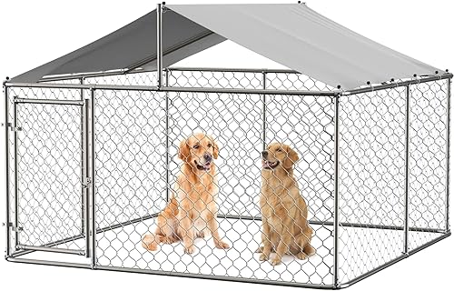 Miniatura 1 de Corral galvanizado de cadena para perros al aire libre, corralito de ejercicio galvanizado para cachorros, jaula de correr para perros con cubierta