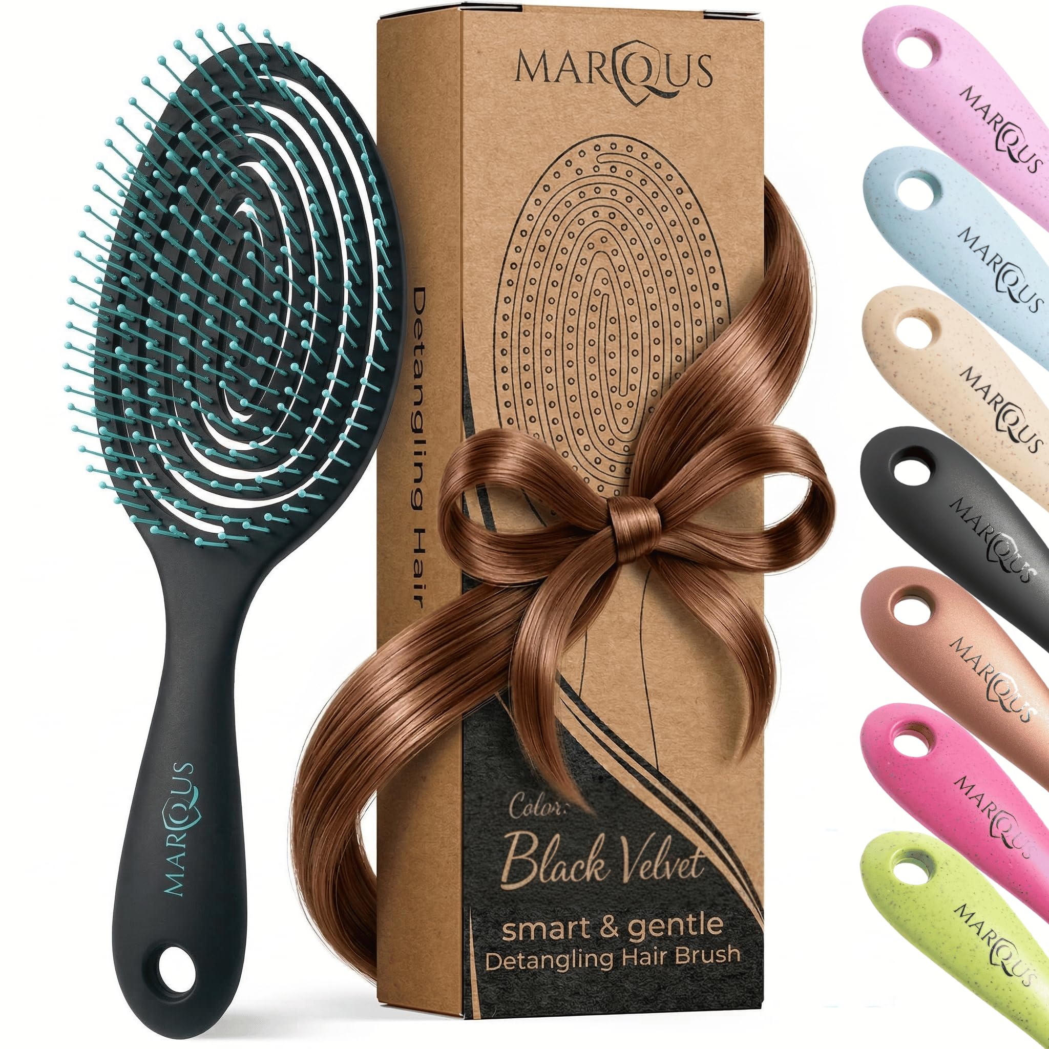 marQus Bio Haarbürste ohne Ziepen mit einzigartiger Doppelspiralfeder und noch mehr Borsten zur optimalen Druckverteilung und Pflege, Entwirrbürste für jeden Haartyp, 1 Stück, Farbe Aqua Blau