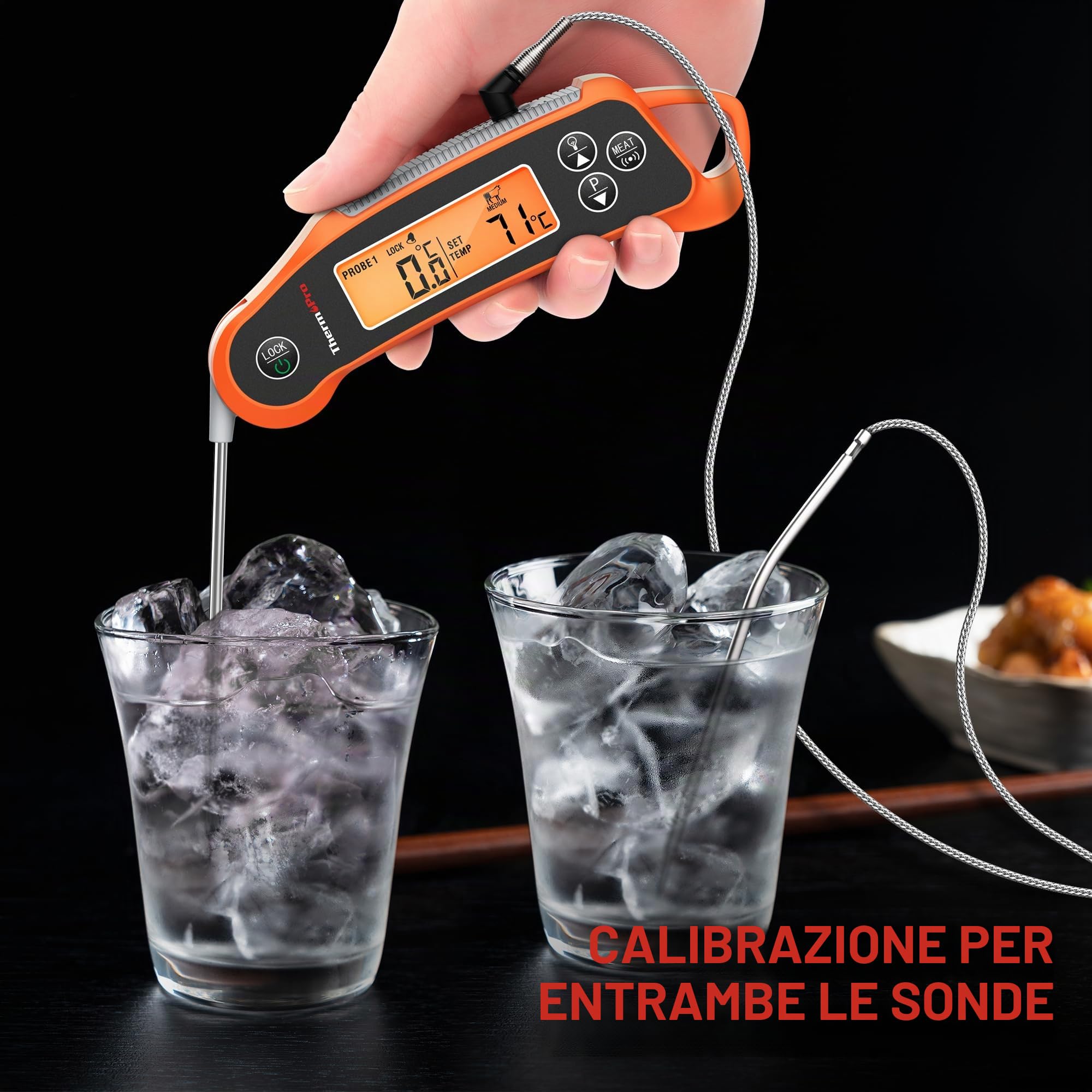 ThermoPro TP710 Termometro Cucina per Carne con Lettura Istantanea, Termometro Barbecue Impermeabile 2-in-1 con Doppia Sonda e Display a Doppia Temperatura per Forno, Grigliate, Affumicatore