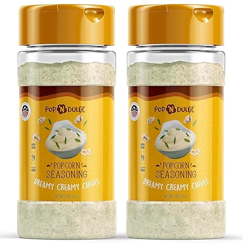 Popcorn Seasoning Dreamy Creamy Chives Gourmet - Paquete variado de sabor de palomitas de maíz, 2.5 onzas (paquete de 2) suministros para la noche