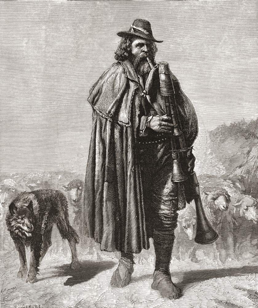 A Shepherd From Ostia, Rome In The Late 19th Cenutry, Playing A Type Of Bagpipe. From Italian Pictures by Rev. Samuel Manning, Published C.1890. by Hilary Jane Morgan / Design Pics (24 x 30)