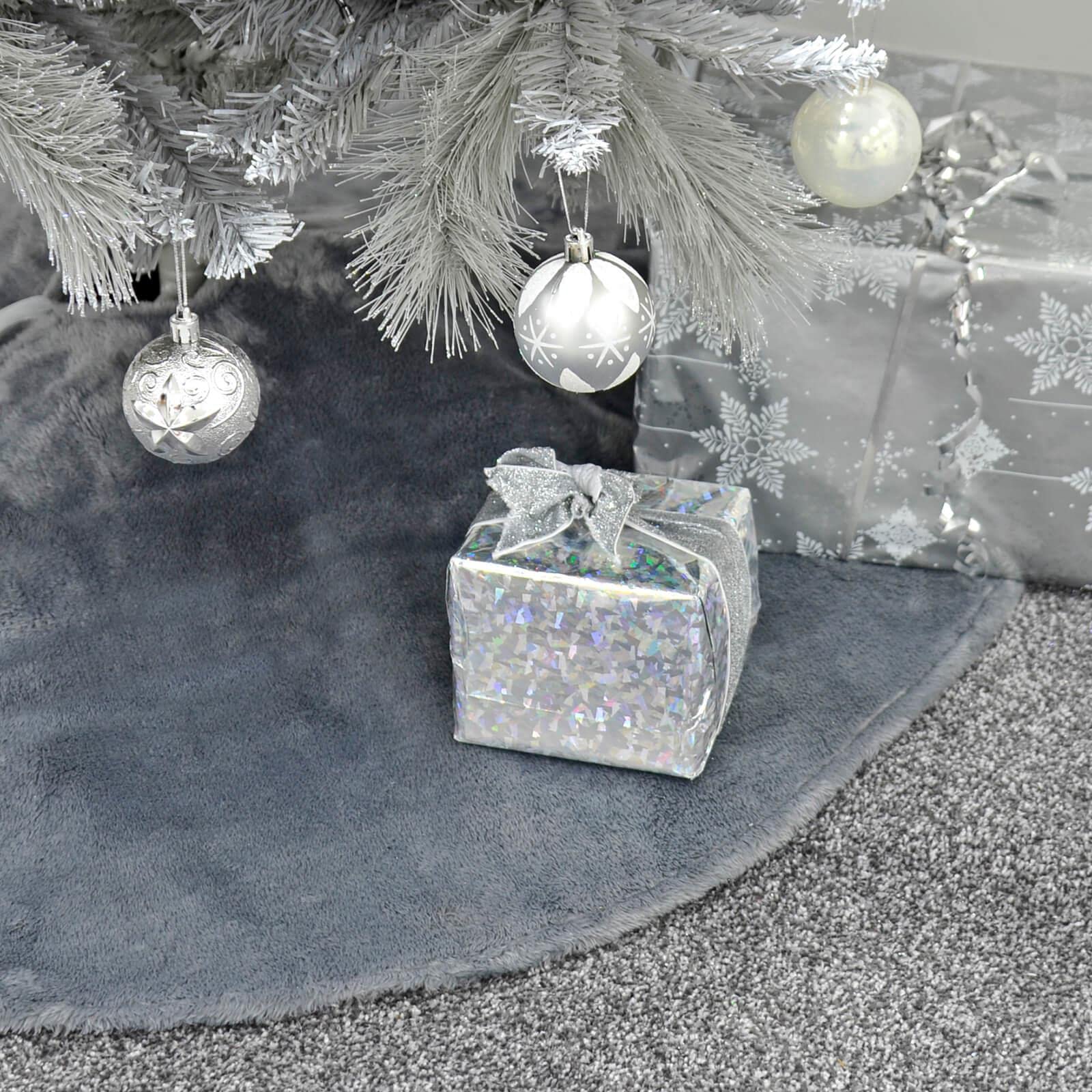 Mr Crimbo Grey Christmas Tree Skirt Faux Fur Collar Fabric Cover Decoration 1M