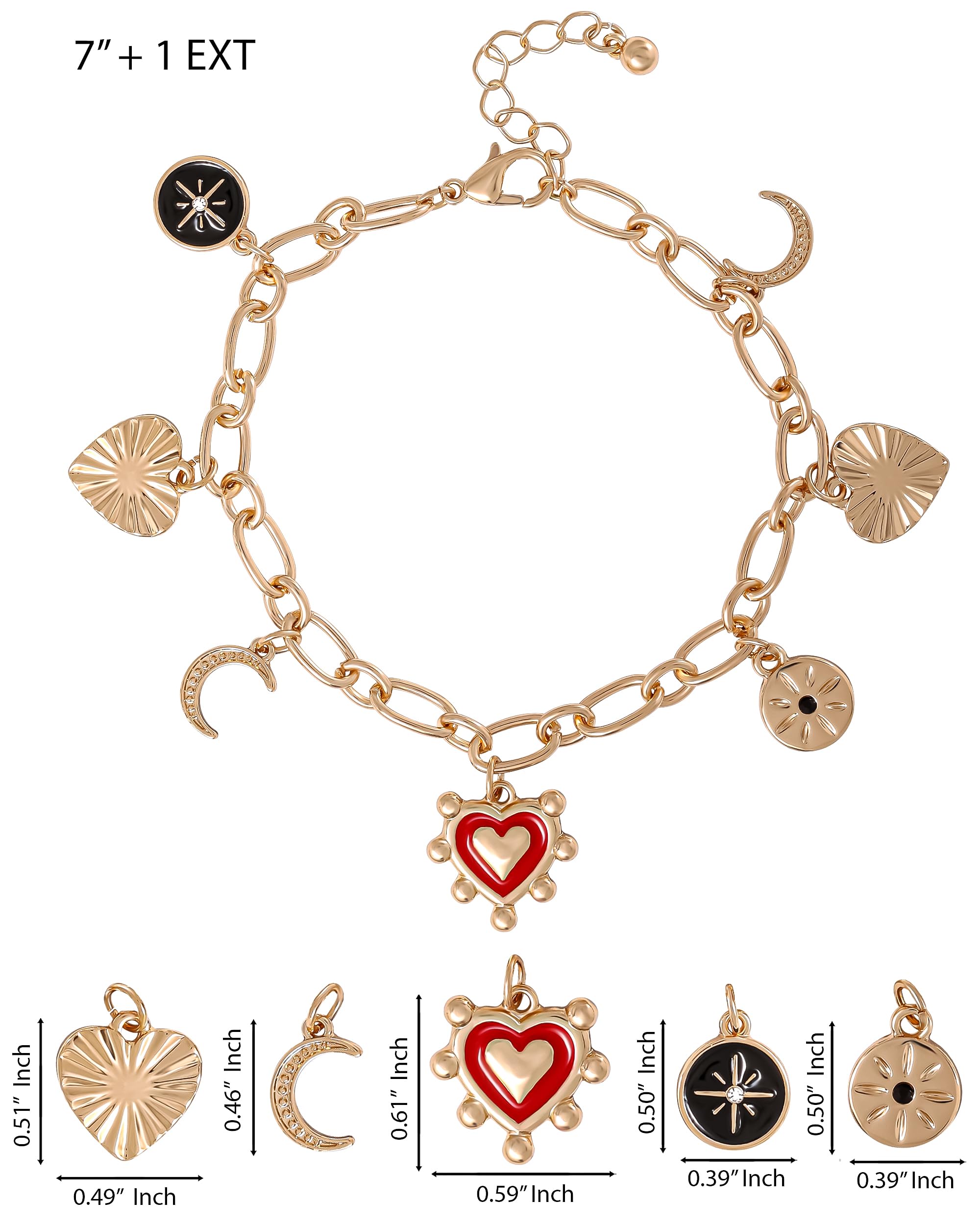 Jessica Simpson Gold-Tone Charm Bracelet for Women Adjustable, Chunky Bracelet with 7 Charms