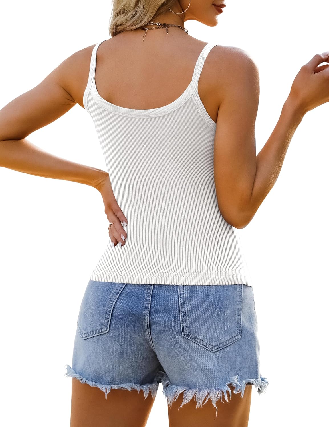 Ribbed Tank Tops for Women 2026 Spaghetti Strap Scoop Neck Slim Fitted Basic Sleeveless Casual Workout Cami Shirts - Image 6