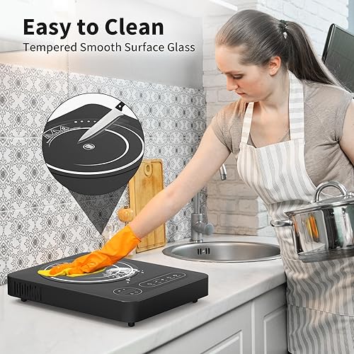 Miniatura 9 de VBGK Cocina eléctrica de un solo quemador, estufa eléctrica de 110 V 1800 W con control táctil LED, 10 niveles de potencia, temporizador de 4 horas,