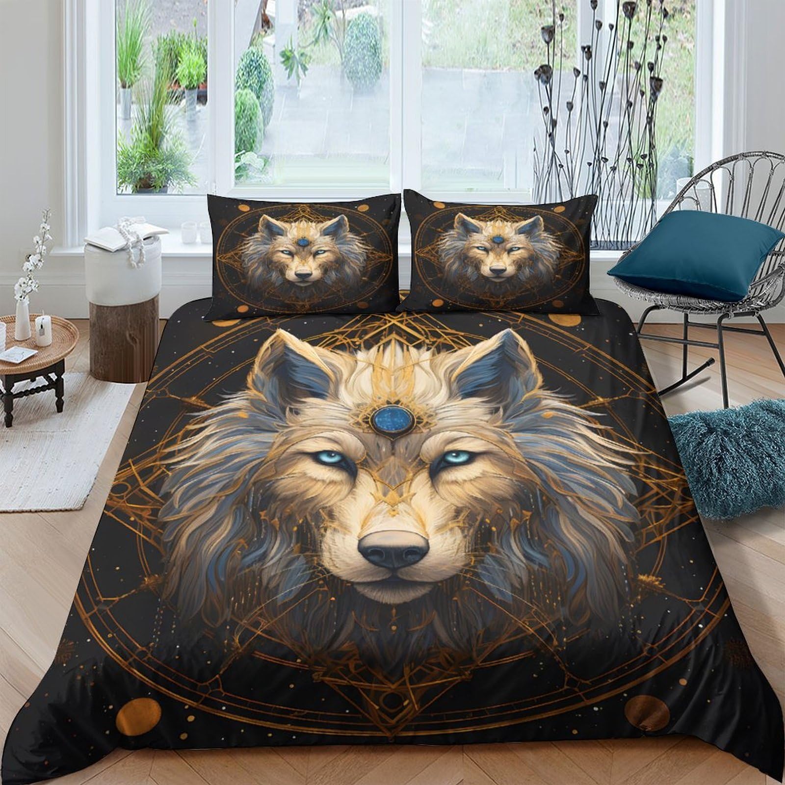 Ctjqhvkz Style-3 3D Printed Mystic Wolf Fitted Sheet Microfiber Soft Brown Mandala Mattress Cover For Bedroom Dorm Mattress Protection Decor Single（135X200cm）