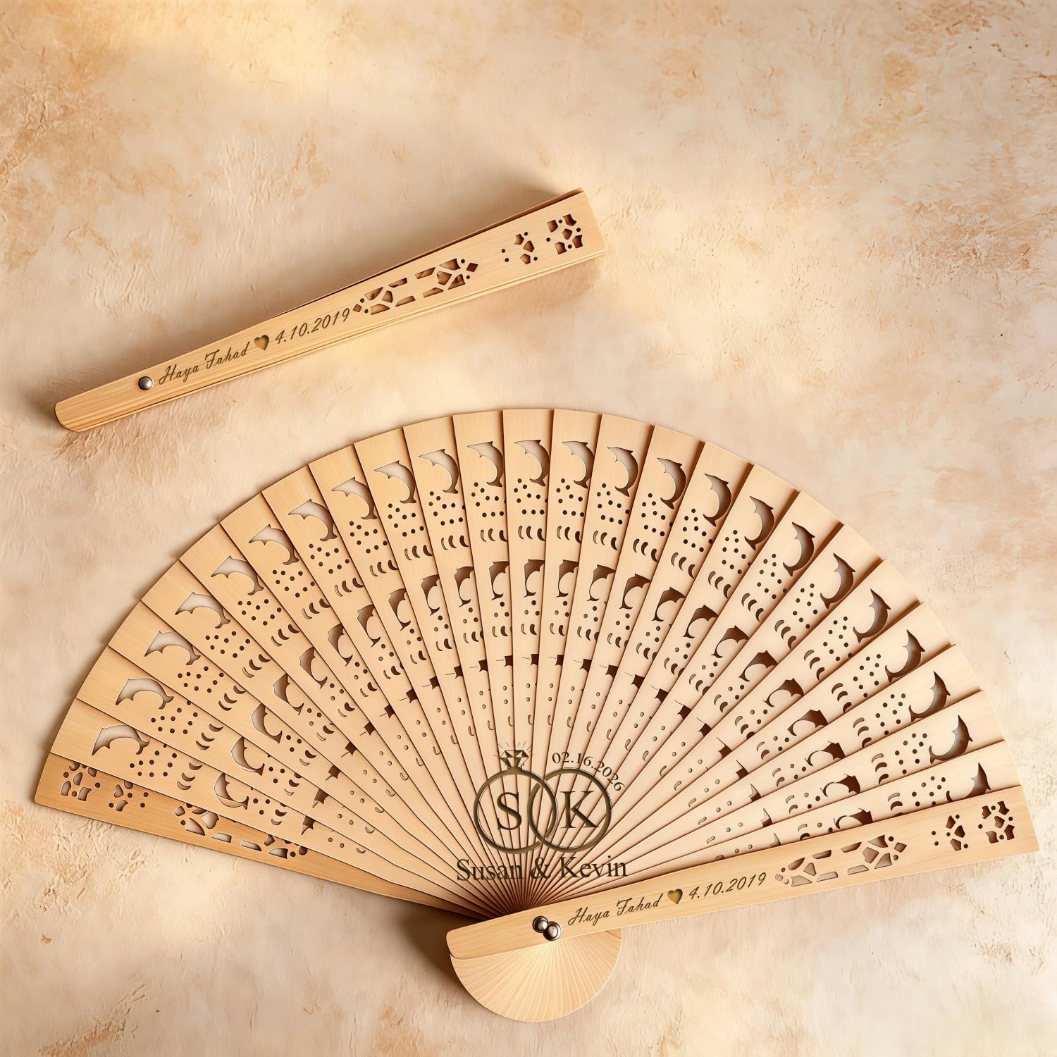 Personalized Wood Hand Fan, Custom Engraved Hollow Folding Fans for Wedding Guests, Party Favors Decoration for Baptism, Birthday, Bridal Shower, Anniversary(C,80PCS)