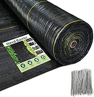 Sunocity 6ft x 300ft 3oz Heavy-Duty Weed Barrier Fabric - Durable Permeable Landscape Ground Cover with 90 Staples for Gardens & Lawns