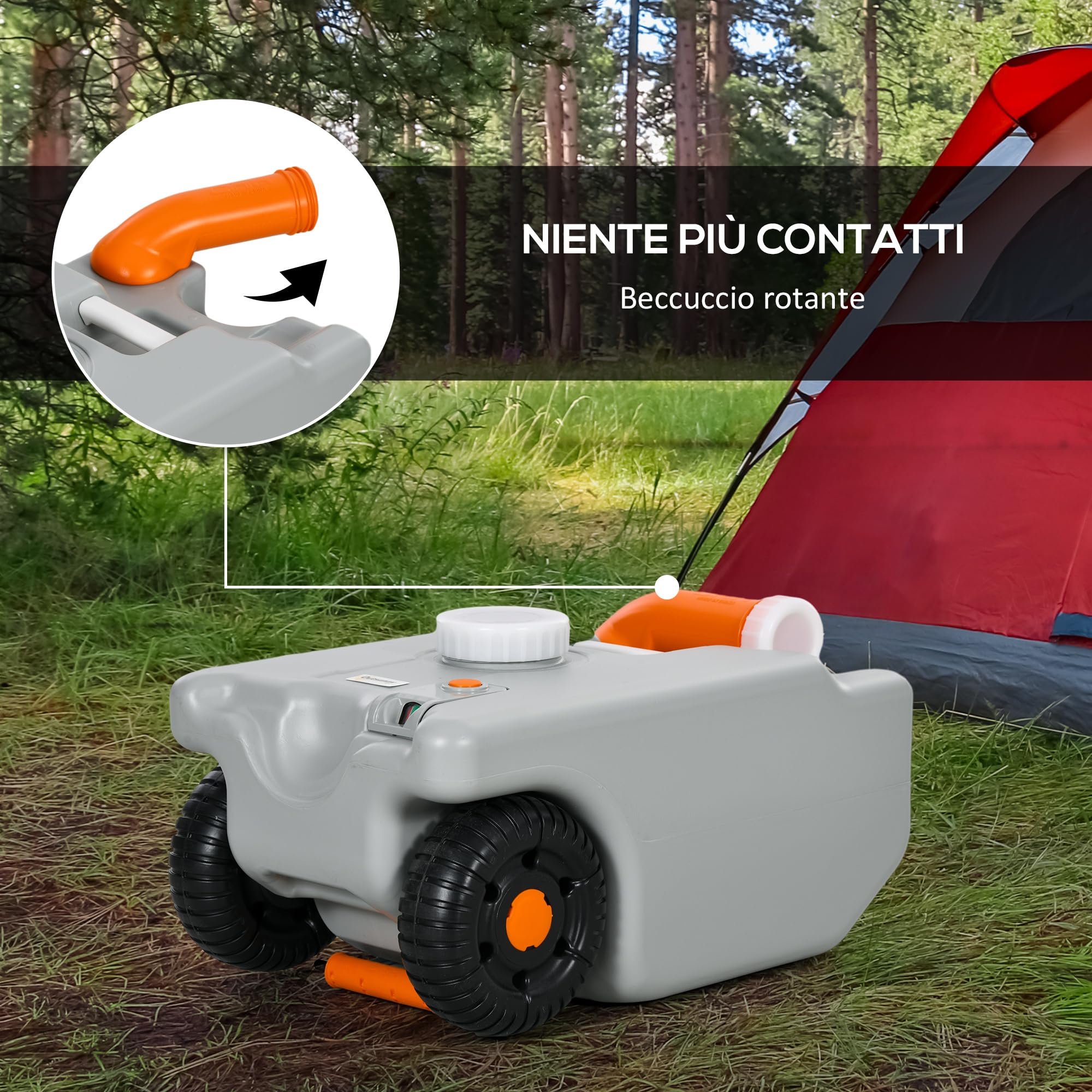 Outsunny Serbatoio Acqua 22L da Campeggio con Ruote, Tanica Acqua Reflue per Camper e Roulotte con Maniglia, Tubo e e Beccuccio Girevole, Grigio