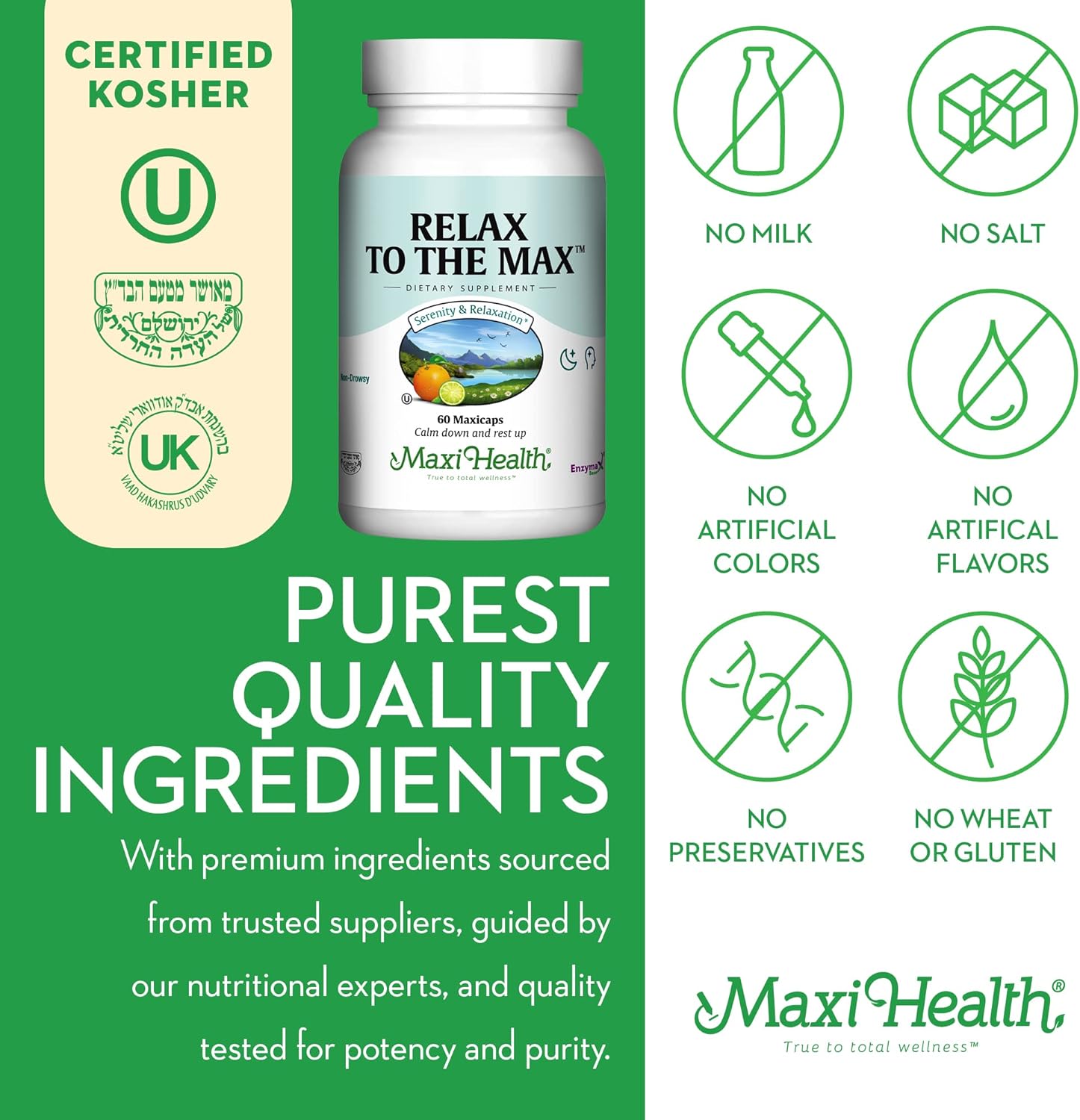 Maxi Health - Relax to The Max Stress Relief Formula (60 Count) Capsules with Vitamin C, Calcium, L-Theanine, L-Taurine & Amino Acids - All Natural Calming & Relaxation Supplements - Image 6