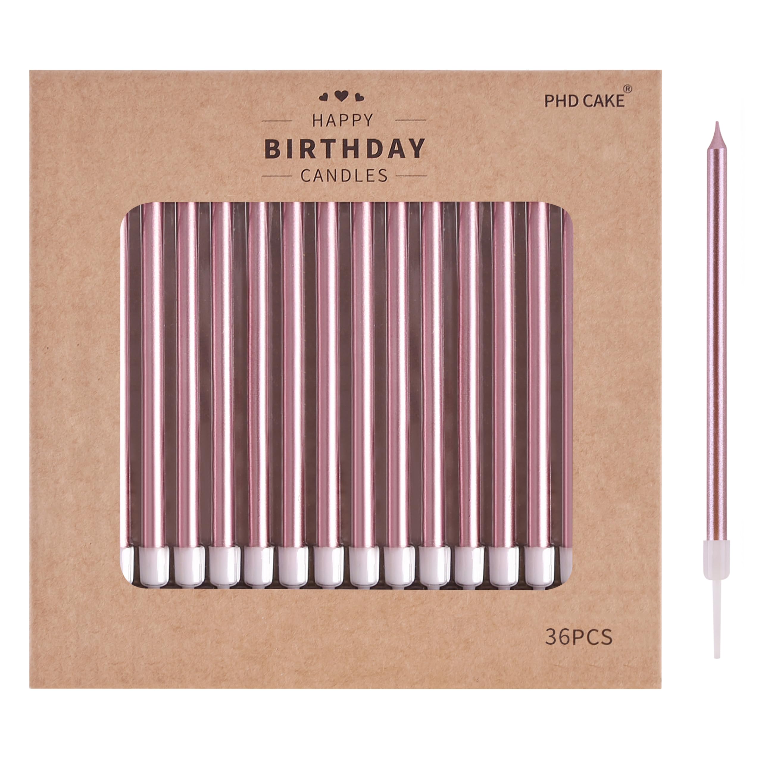 PHD CAKE 36-Count Rose Gold Long Thin Metallic Birthday Candles, Cake Candles, Birthday Parties, Wedding Decorations, Party Candles, Cake Decorations