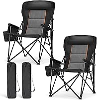 LETSCAMP Oversized Camping Chairs 2-Pack: 500 lbs Heavy Duty High Back Lawn Chairs with Cup Holder, Side Pocket - Black