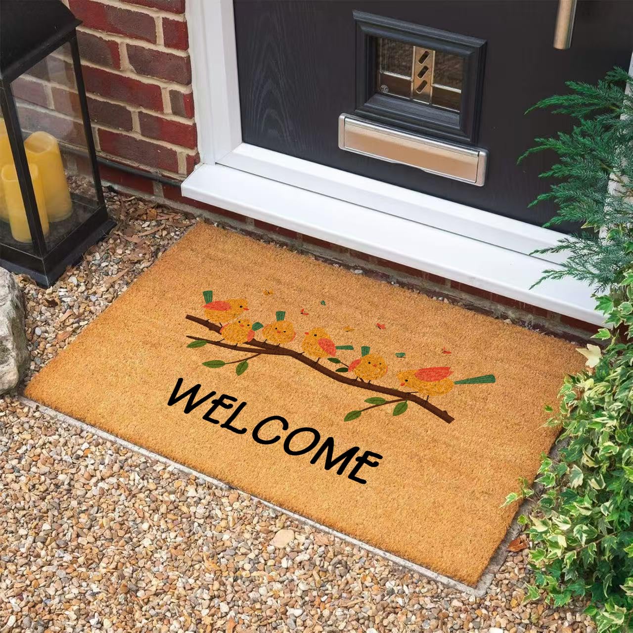 Morbuy Felpudo de Fibra de Coco (Pájaro Amarillo,60x90cm) | Alfombra de Entrada Exterior Interior Casa Felpudo Antideslizante para Puerta de Entrada para Atrapar Suciedad en Pasillos