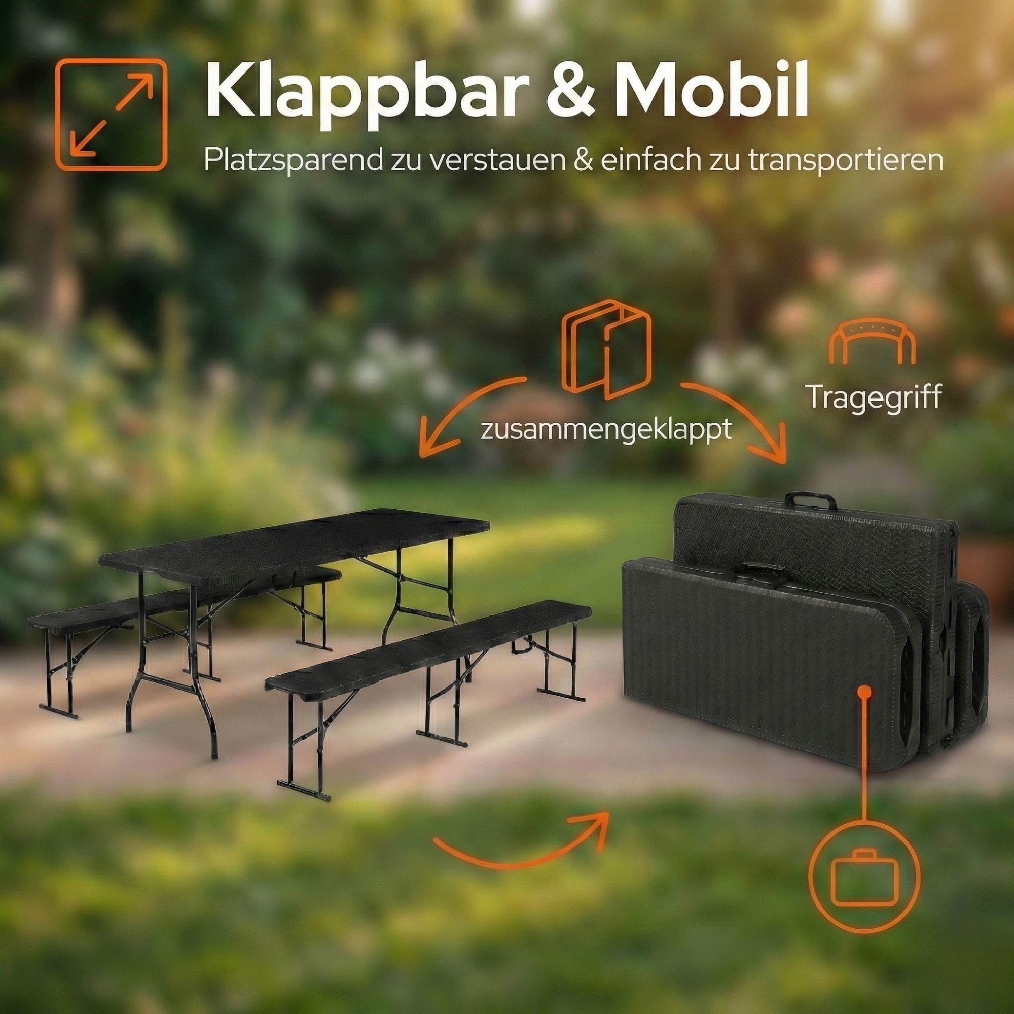 ALBATROS Bierzeltgarnitur 3-teilig klappbar | Stabiler Klapptisch 300 kg & 2 Bierbank 500 kg | Biertischgarnitur für 10 Personen | Camping Tisch Outdoor | Biertisch 182 cm | Garten Möbel Set