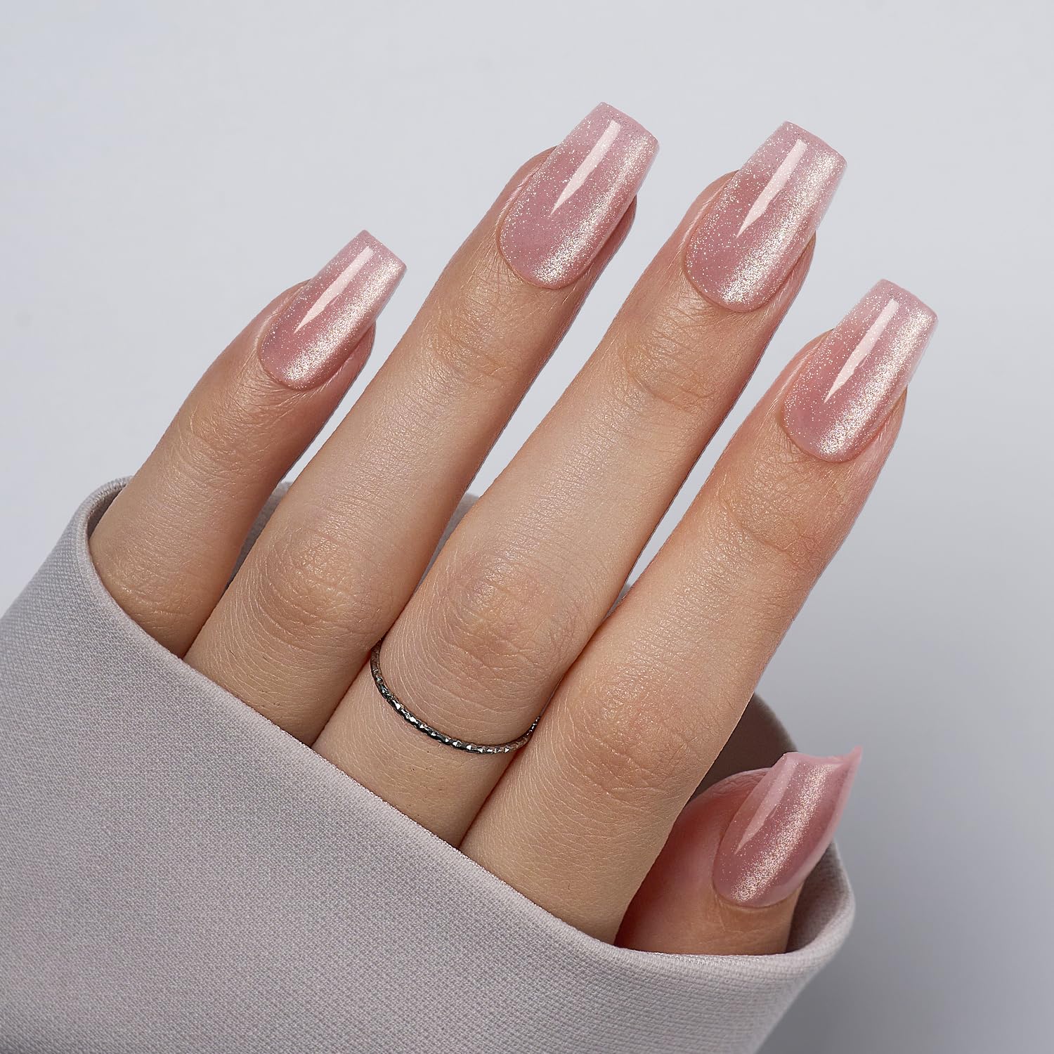 VSALON Press-on-Nägel kurz – Metallic Chrome-Nagelset für Damen