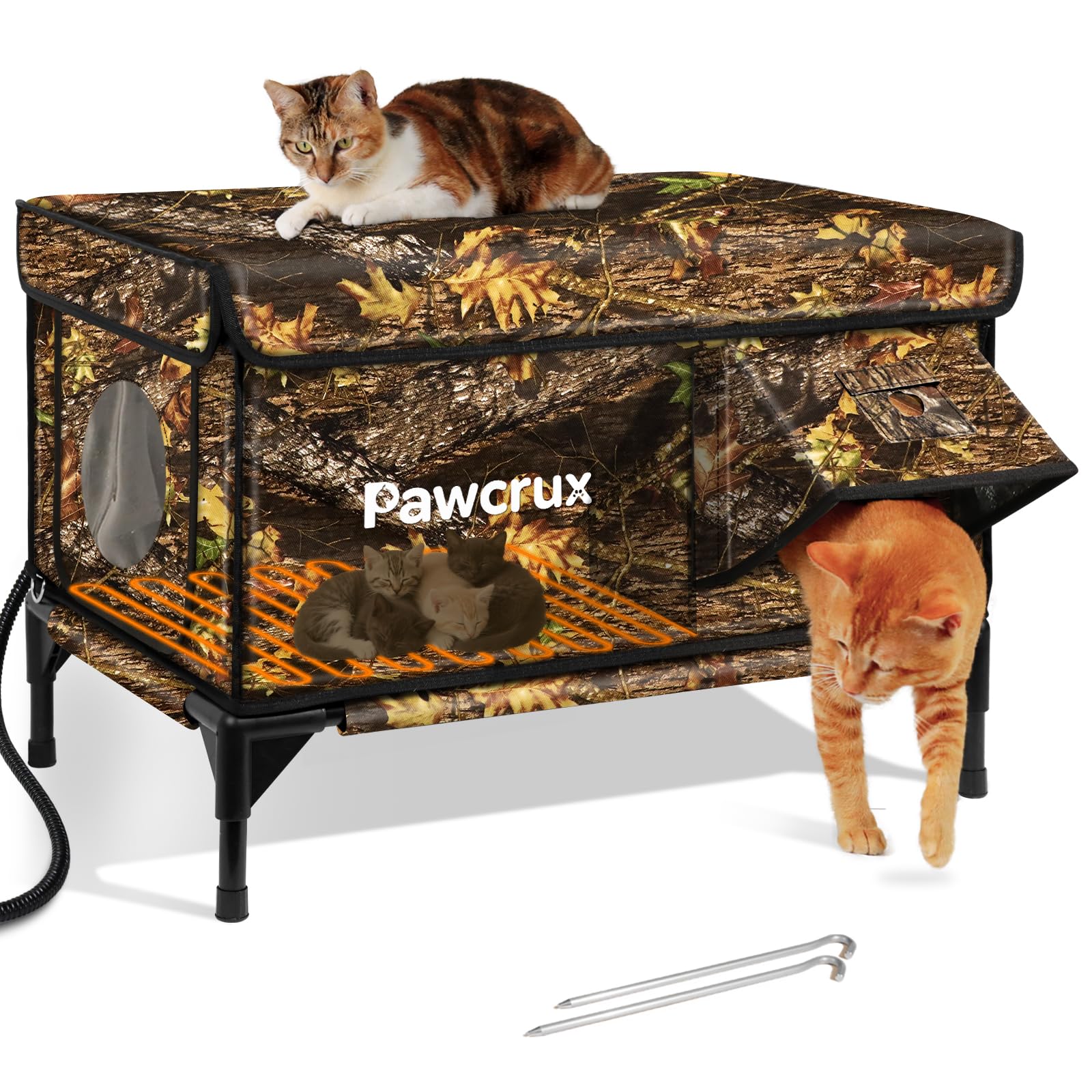 Photo 1 of Weatherproof Heated Cat House for Outdoor in Winter, Heated Cat Bed Kitty Shelter with Cat Heating Pad, Insulated & Safe Escape Door, Warm House for Outside Stray Cat (Leaf Color, 17"x25"x17")