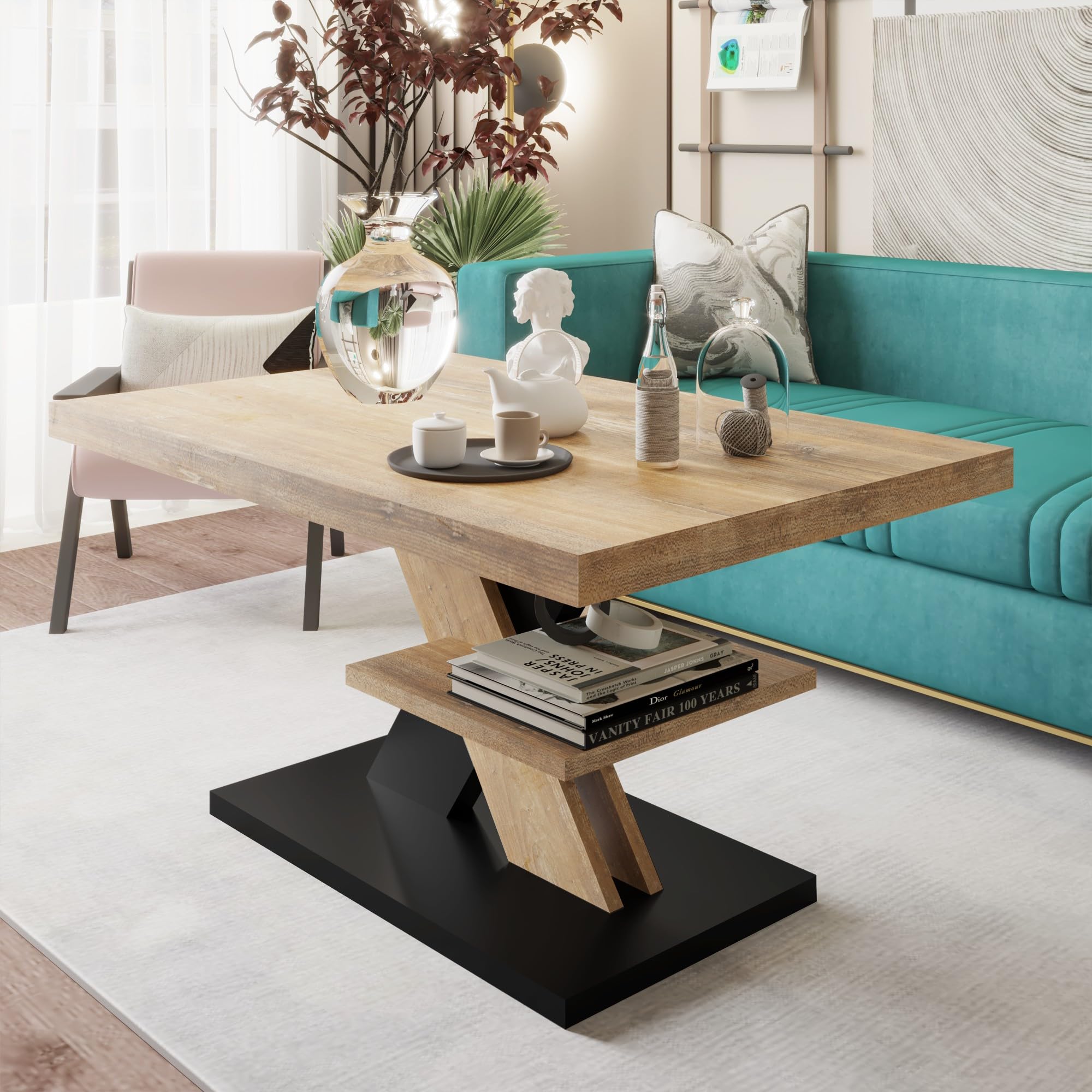 Viosimc Moderne salontafel voor woonkamer, middentafel voor thee en koffie theetafel met opbergplank, bijzettafel voor loungekamer thuiskantoor (wit