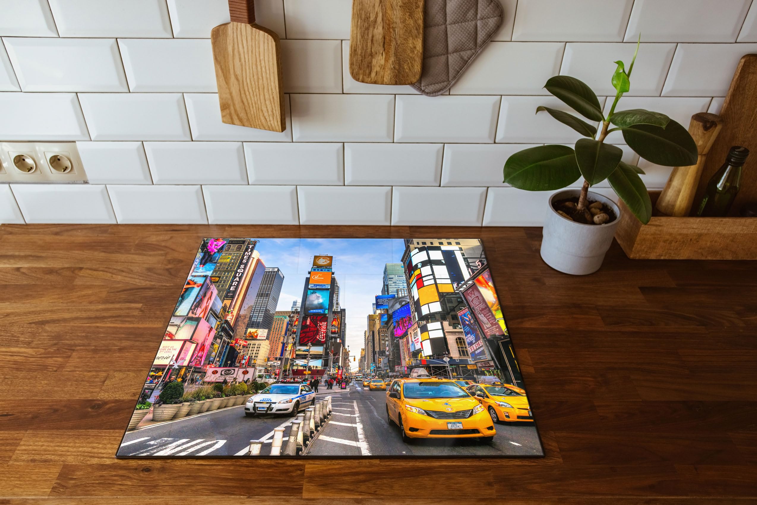 Times Square in new York City Herdabdeckplatte & Spritzschutz aus Echtglas | Für Herd-Kochfelder | 60x52 cm