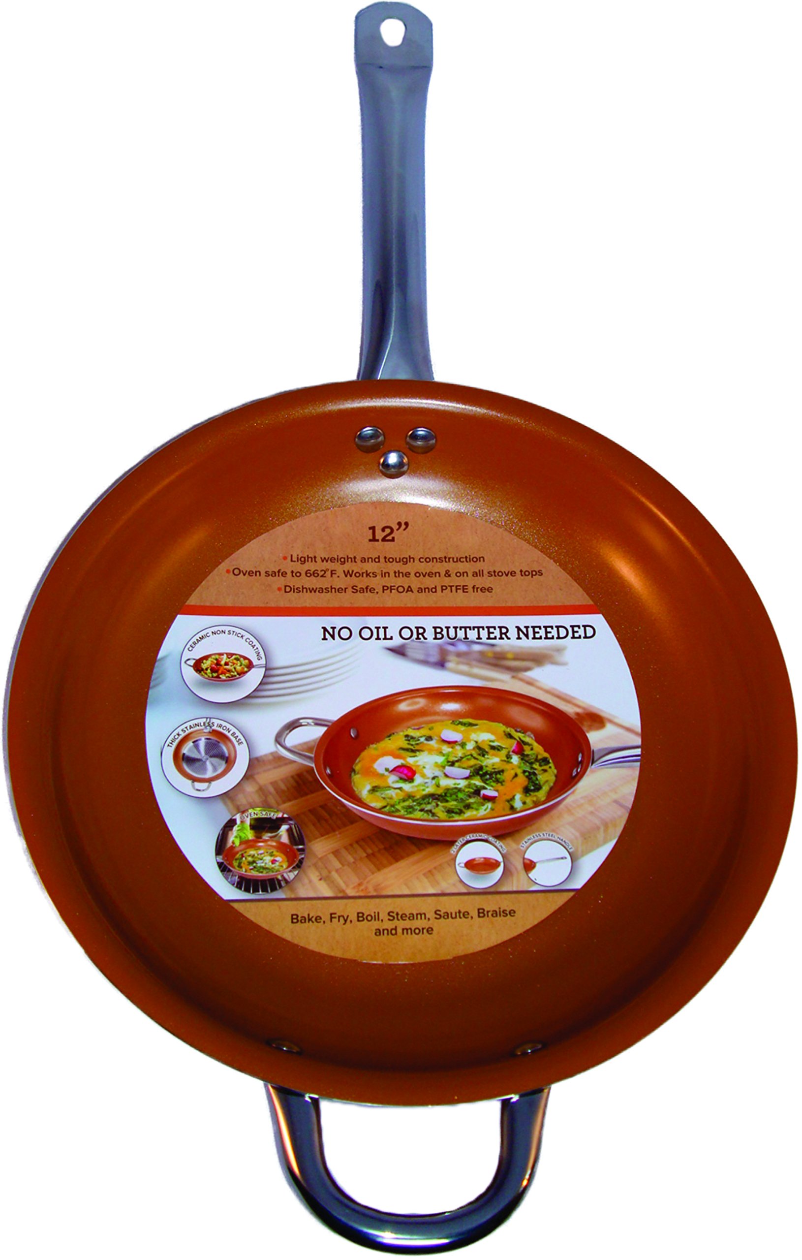 Copper Pan 12-Inch Non Stick Ceramic Infused Titanium Steel