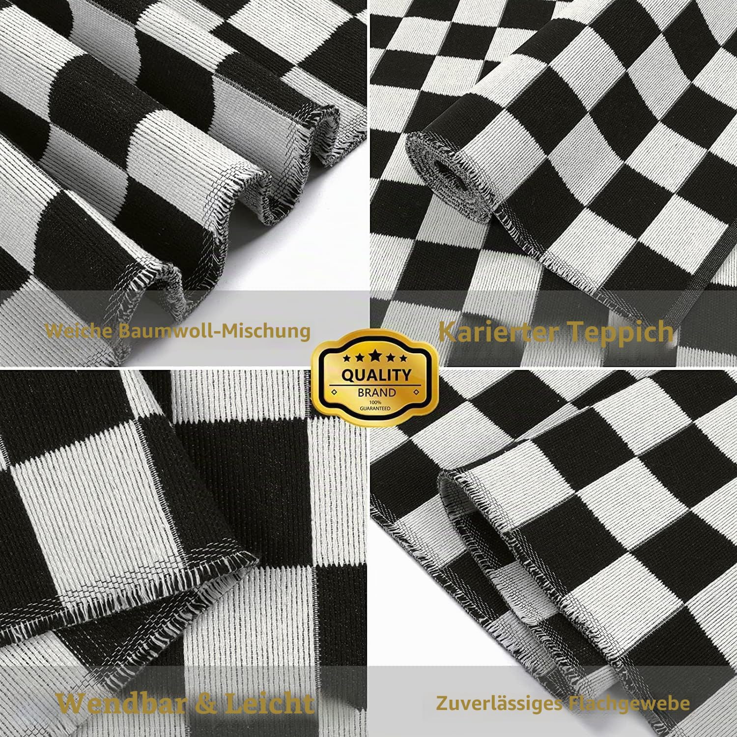 Seavish Karierter Teppich, 90x150 cm, marokkanisches Schachbrett-Teppich, schwarz und weiß, Läufer, Teppich, gewebt, wendbar, für Schlafzimmer, Wäsche, Küche, Wohnzimmer, Eingangsbereich, Heimbüro