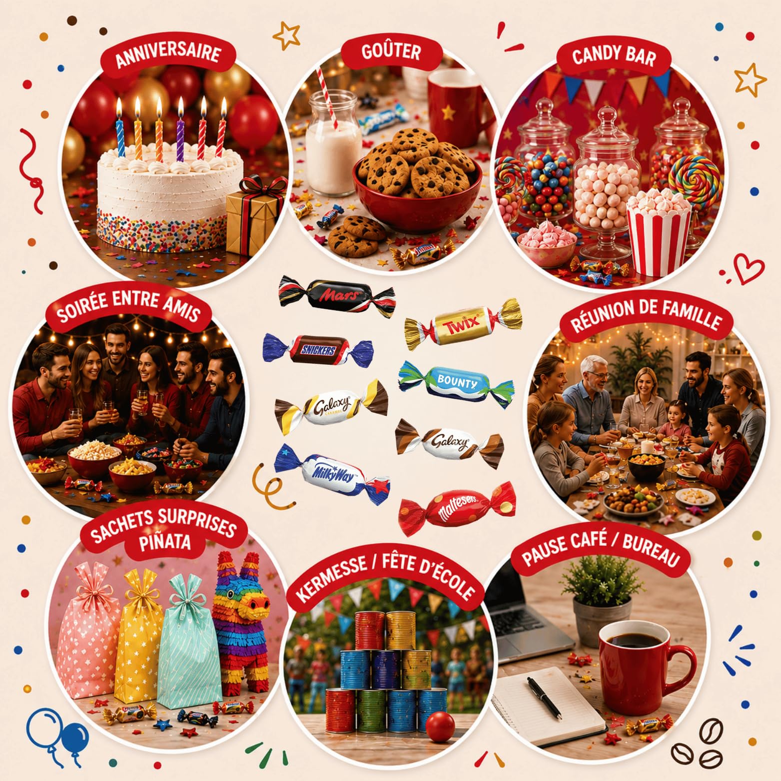 CELEBRATIONS - Assortiment 1kg de chocolats Snickers, Twix, Mars, Bounty | Idéal pour Entreprises, Réceptions, Halloween, Noël, Anniversaires et Fêtes