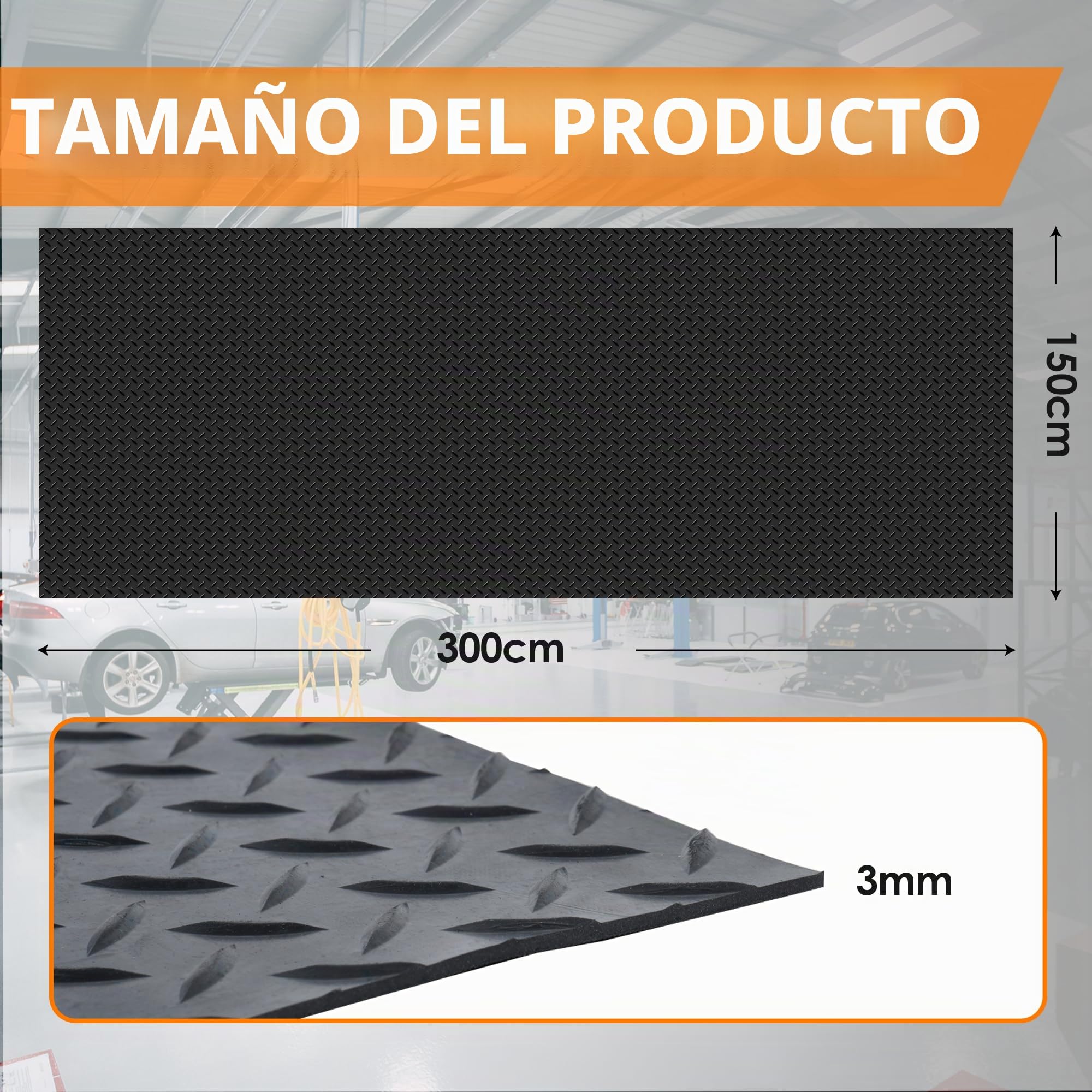 bimiti Alfombrilla de Goma 300 x 150 cm, Antideslizante, Negra, Protección de Suelo de Garaje y Talleres | Alfombrilla de goma antideslizante con botones para sótano, taller, garaje