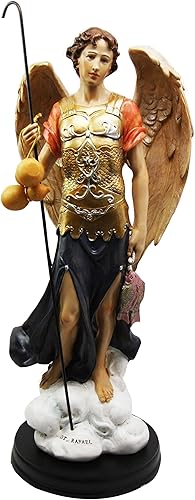 Large 13" Tall Healer Archangel Raphael With Staff Decorative Figurine