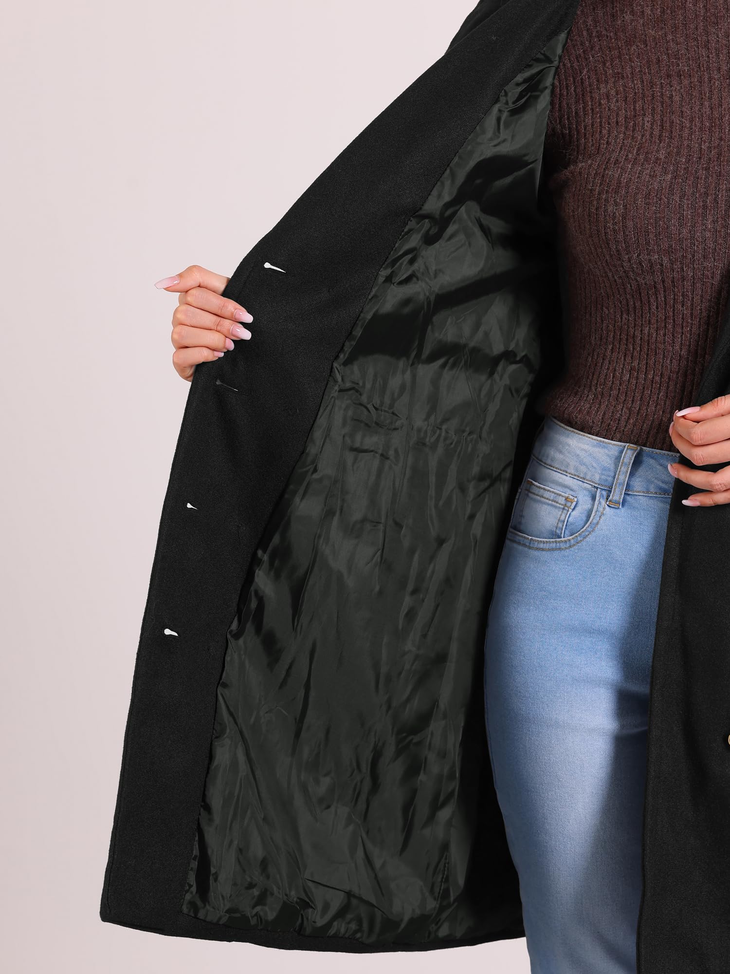 Allegra K Femme Manteau Caban Croisé Revers Cranté Long Hiver | Extérieur Mélangé Coton Doublure Intérieure Occasions Bureau Soirée Formelle Revers Cranté