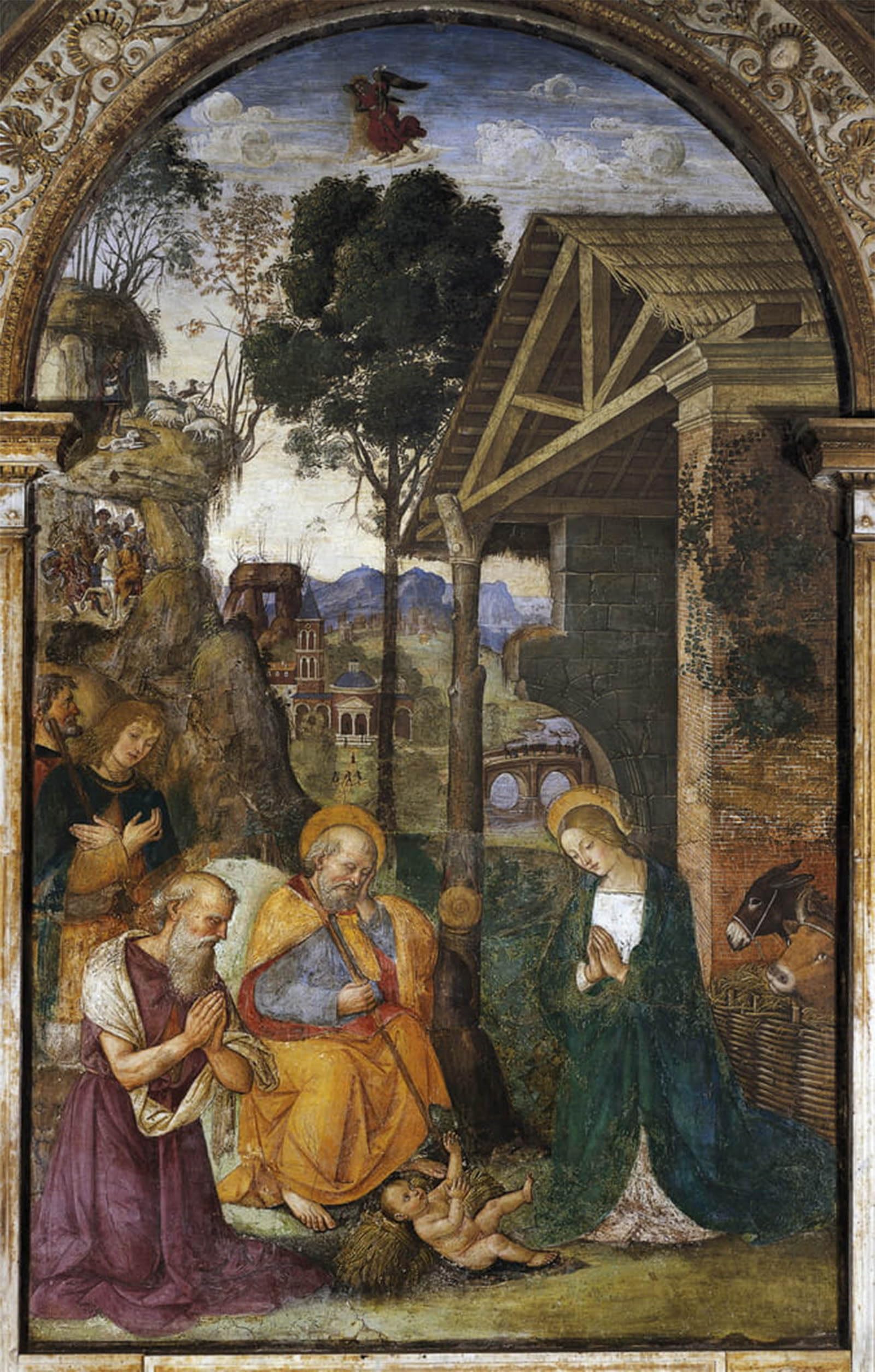 ARTXLXXBN Famous Painting Canvas Artwork Graffiti Print Nativity with St Youthful Fresco by Bernardino Di Betto Pinturicchio Portrait Canvas Image for Home Decor 60x90cm