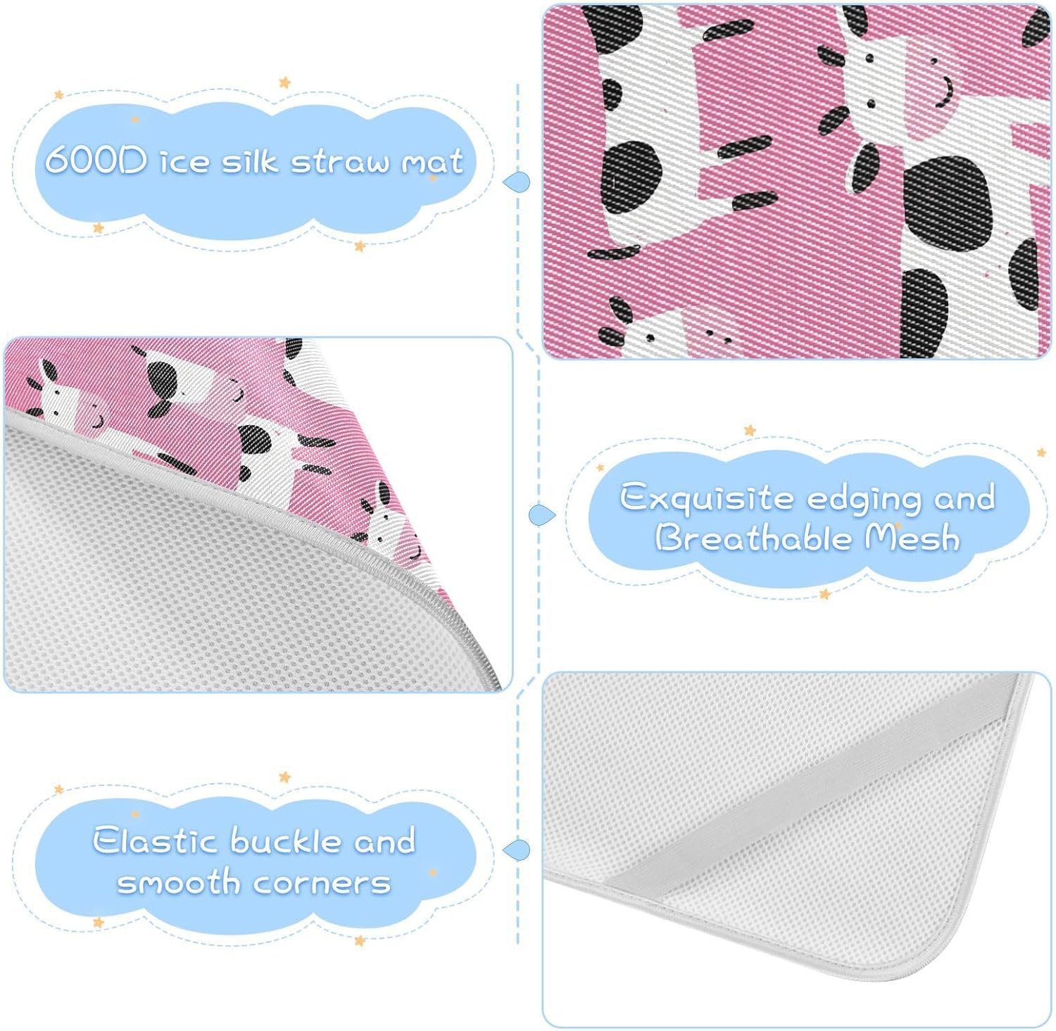 Cooling Baby Bed Mattress Cover 28" x 52" Absorbent Pads for Kids for Baby&Toddler Cartoon Cute Cow Pink