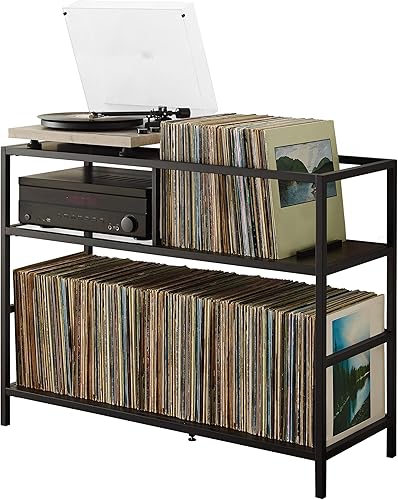 Crosley Furniture Provo - Soporte para tocadiscos con almacenamiento para discos de vinilo, negro matemarrón