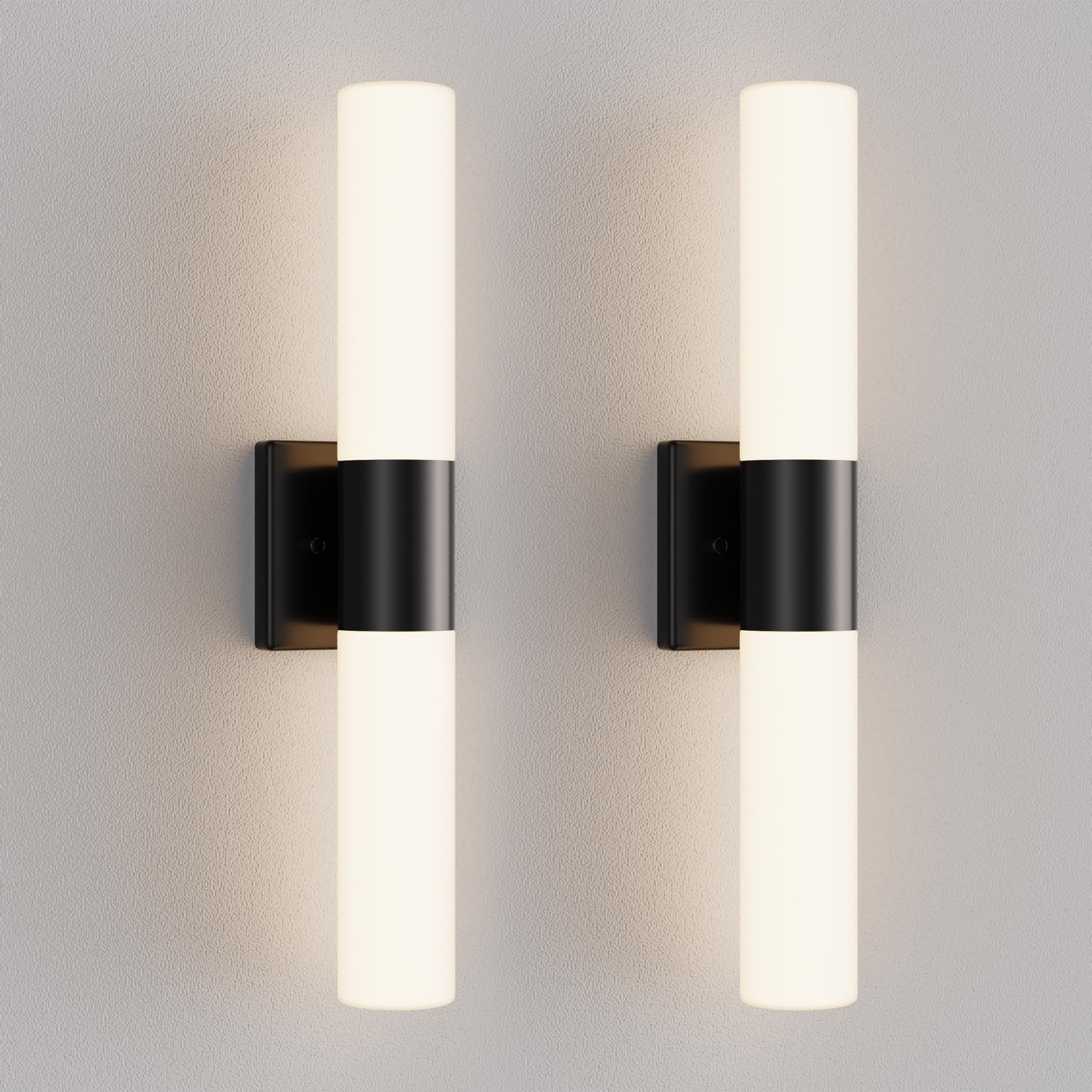 Bathroom Wall Sconces Set of Two, 21 Inch Modern Vanity Lights with Frosted Glass Shade, Bathrooms Vanity Lighting Fixtures for Mirror Bedroom Living Room Hallway (Black)