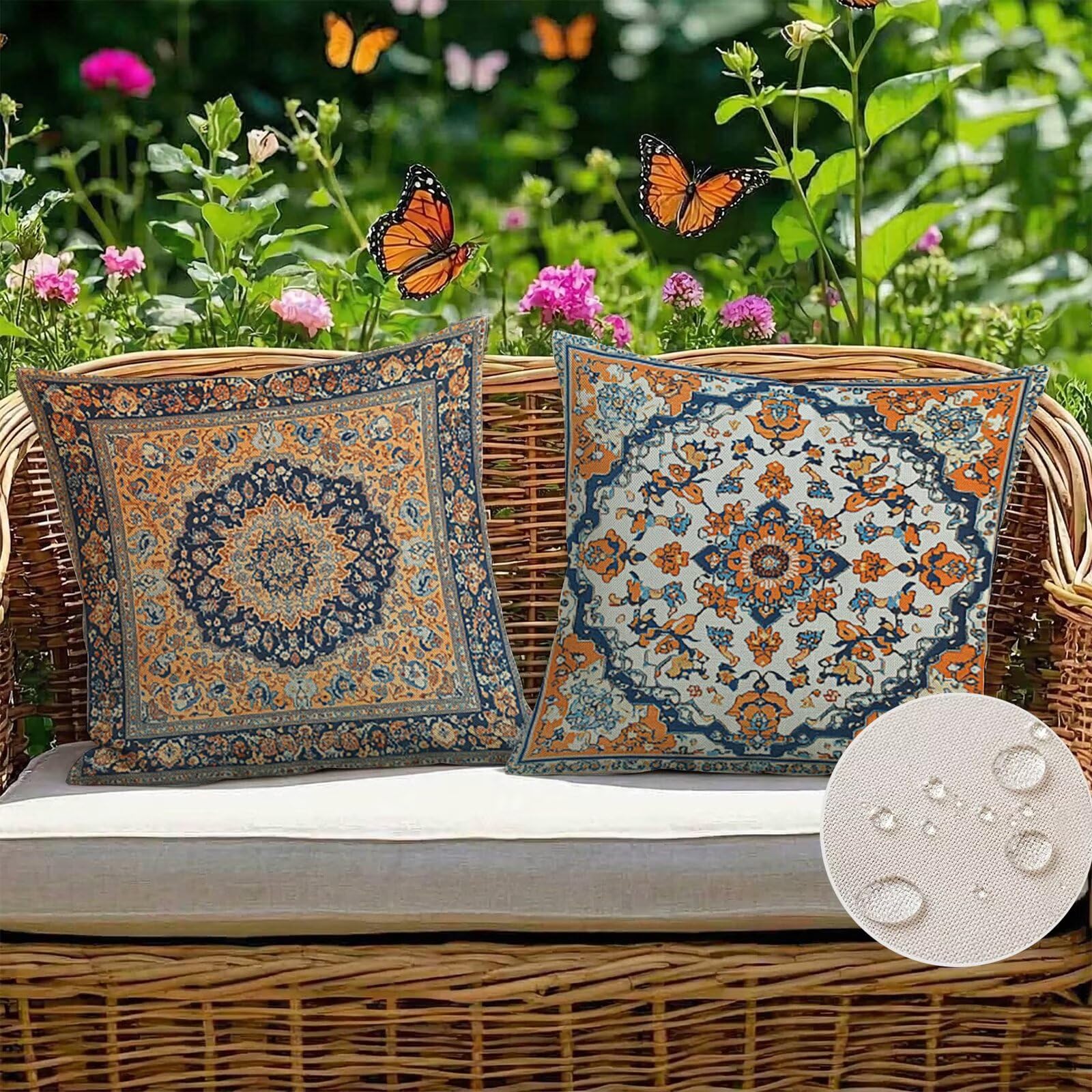 Pomarańczowe poszewki na poduszki 80 x 80 cm, 2 szt., luksusowe poduszki na zewnątrz, wodoodporne, poduszki dekoracyjne, wytrzymałe, duże poduszki, na meble ogrodowe, sofę, patio, (dwustronny design