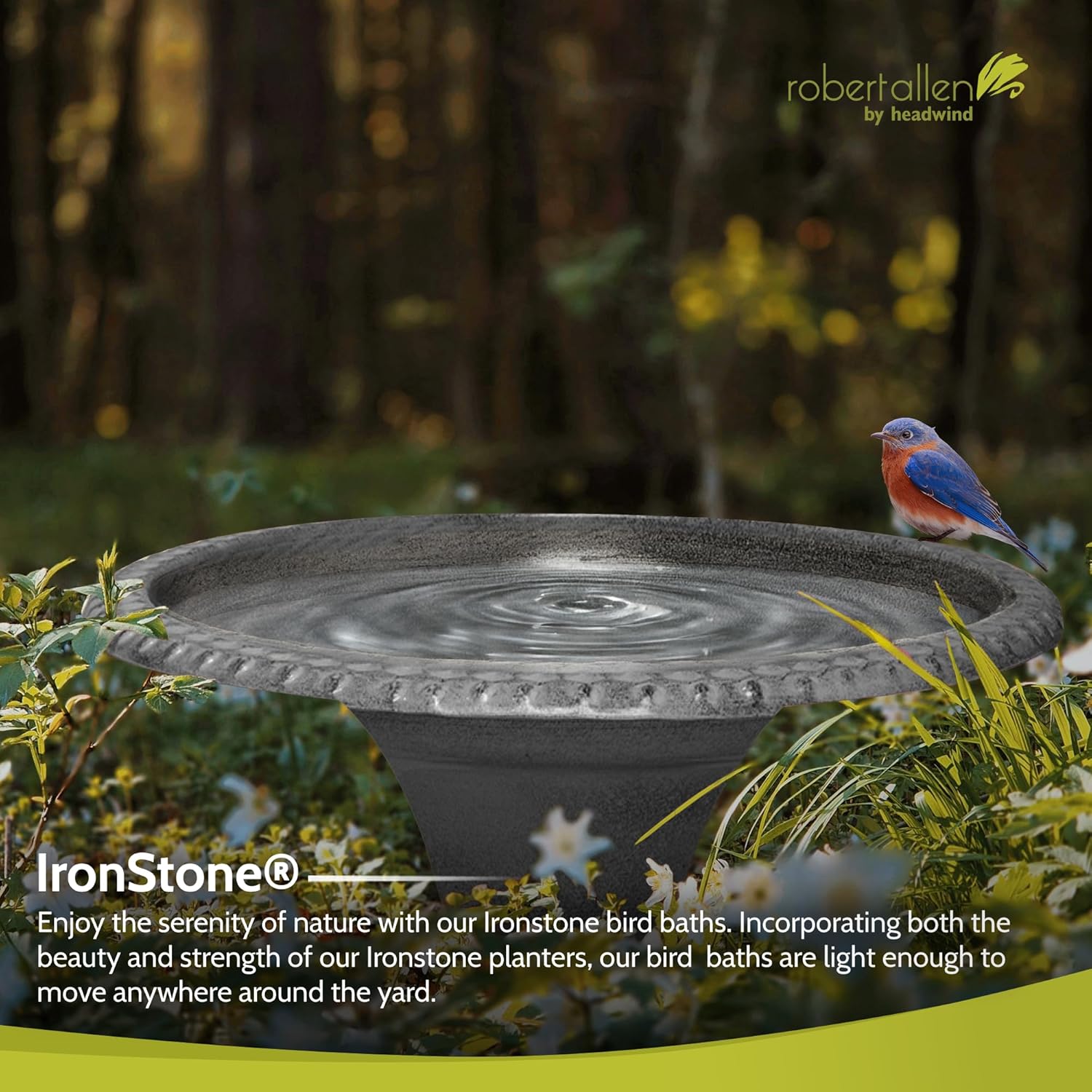 Headwind Metal Bird Bath for Outside – 24" Ironstone Chalice Grey Birdbath Bowl for Outdoors, Decorative Garden Bird Fountain, Yard Decor or Patio by Robert Allen