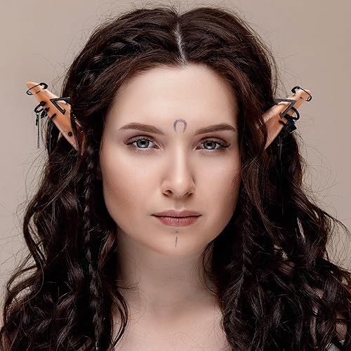 Miniatura 2 de FRESHME Elf Ears with Pierced Earrings Set - Soft Fairy Ears and Punk Dangle Hoop Piercing Earrings for Women Girls Elf Halloween Renaissance Anime