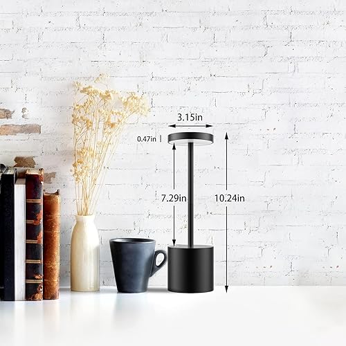 Miniatura 2 de Lámpara de mesa LED inalámbrica, recargable de 3 colores, con atenuación continua, funciona con pilas, luz nocturna portátil de metal para