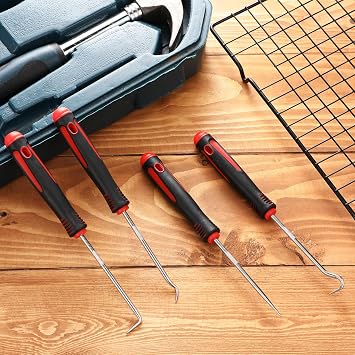 WILLBOND 4 Pcs Pick and Hook Set Precision Automotive Mechanic Picks Tools Set for Car Oil Seal Hooks Puller Remover Tools(6.5 Inches,Red)