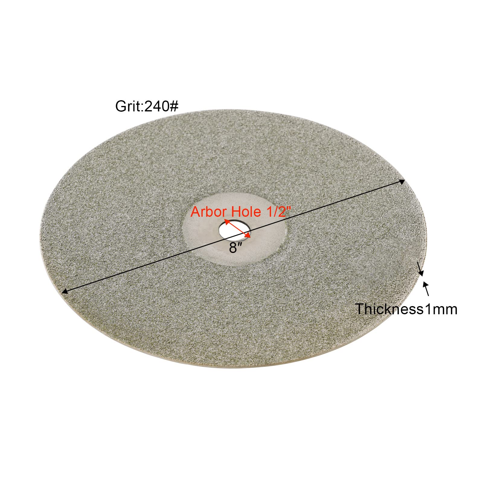DZQ Disco de rueda plana de diamante de 8 "x 1/2" agujero de eje abrasivo grano 80 120 180 240 para cortar o lijar piedra y vidrio