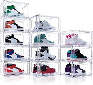 12 Pack Acrylic Shoe Boxes,Clear Plastic Stackable Sneaker Box,Shoe Containers,Shoe Display Case,Sneaker Storage,Fits Up to Size 15