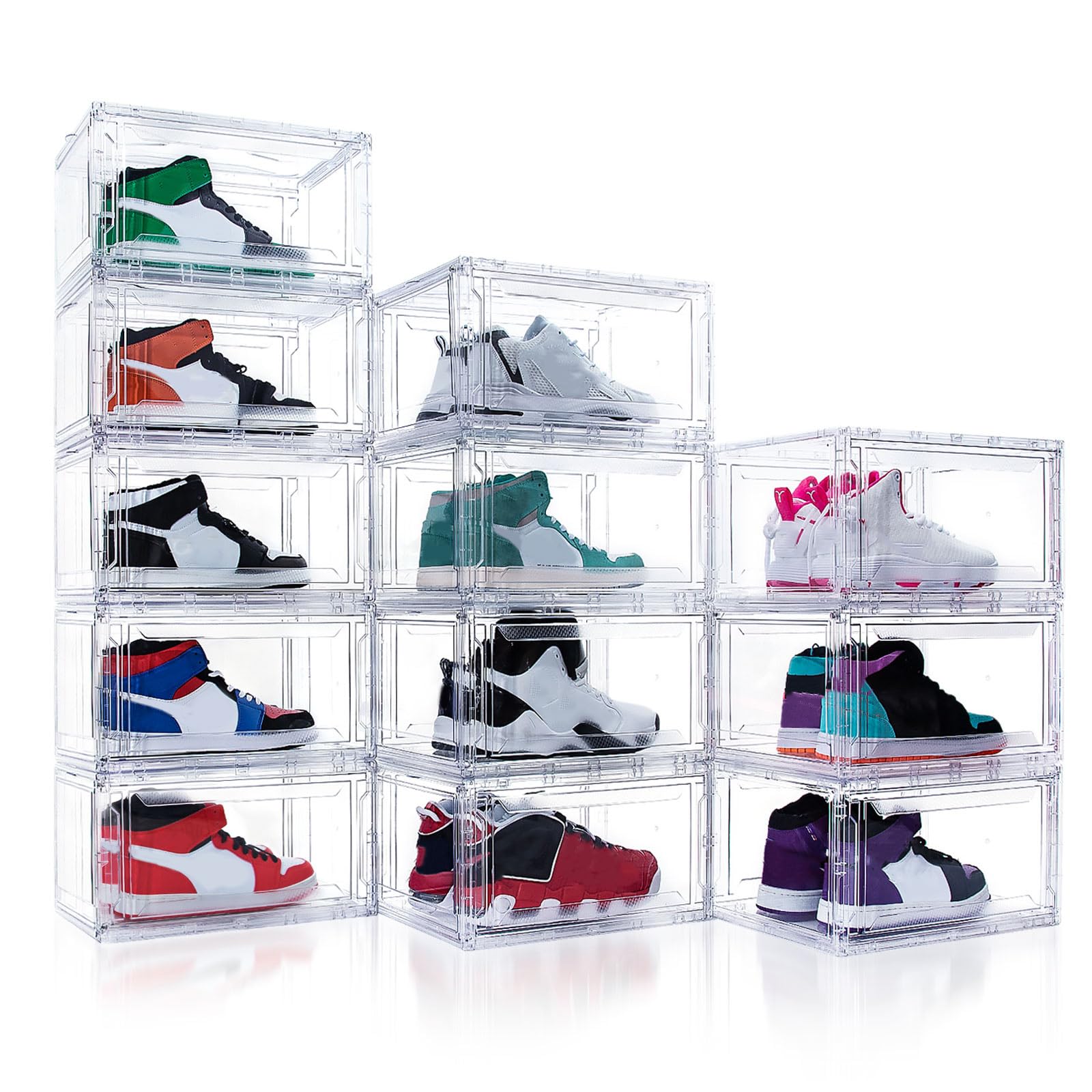 AOHMPT 12 Pack Acrylic Shoe Boxes,Clear Plastic Stackable Sneaker Box,Shoe Containers,Shoe Display Case,Sneaker Storage,Fits Up to Size 15