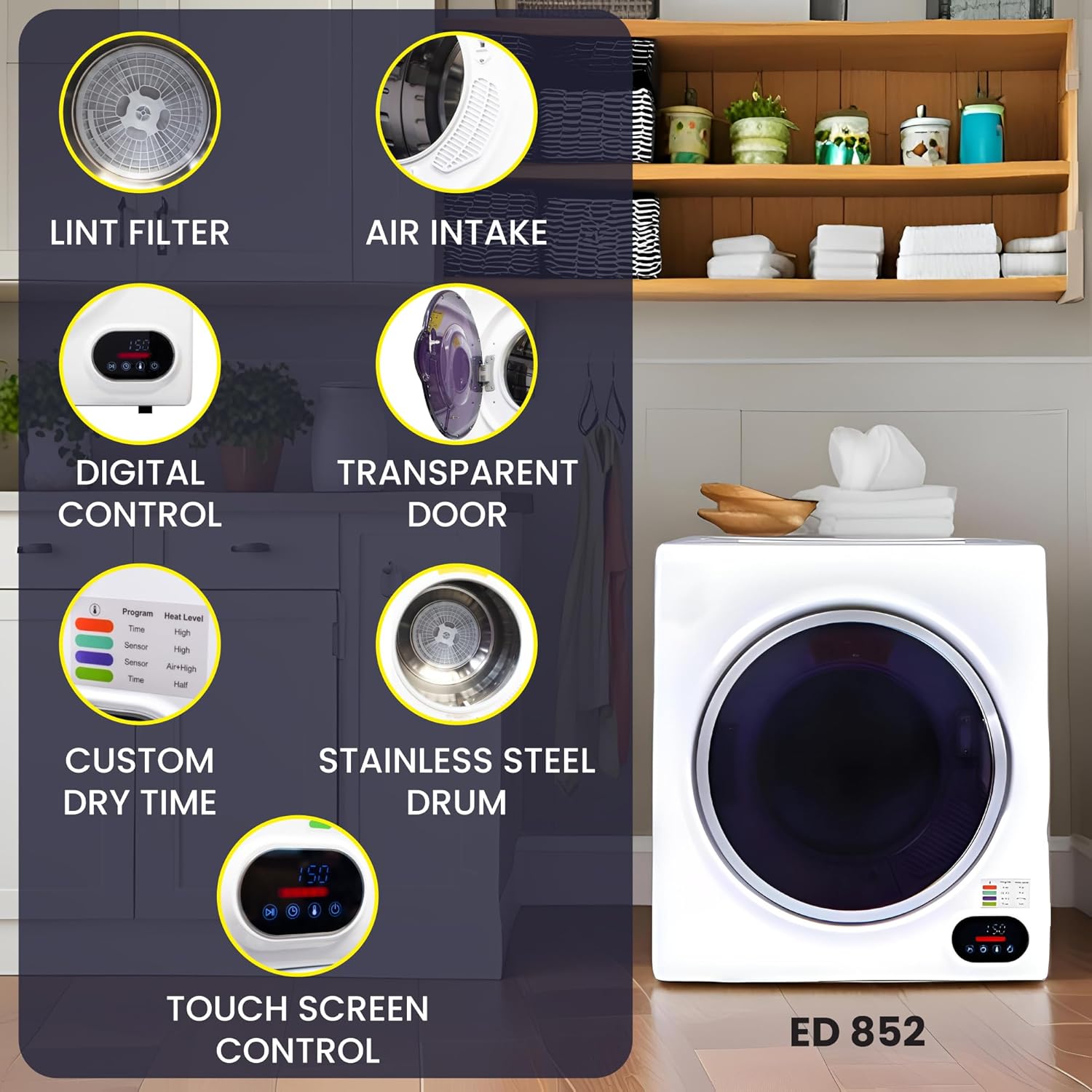 Equator Premium Stackable 15 Lbs Washer 1.62cf 110V+Vented Digi Dryer 3.5cf 110V in White