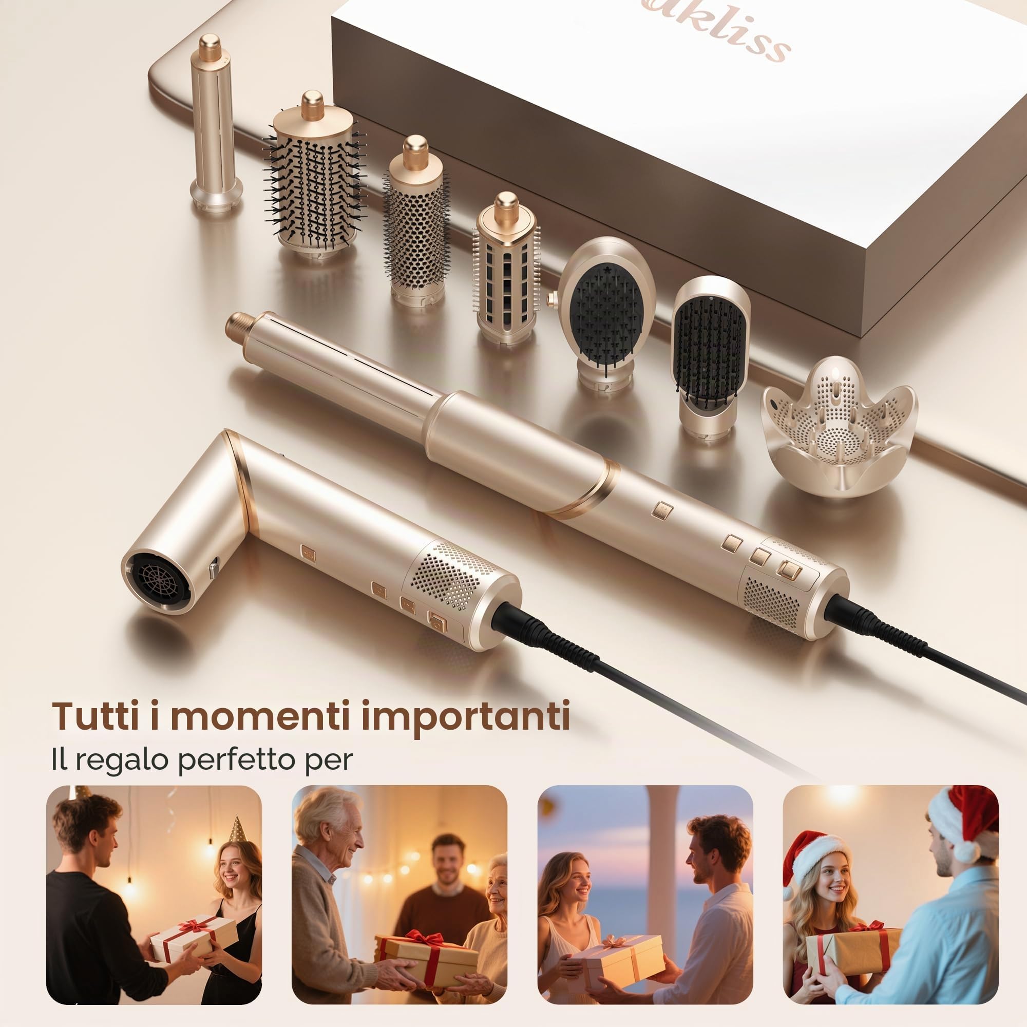 UKLISS Set Airstyler 8 in 1, Pro Hairstyler, Spazzola Asciugacapelli Ionica ad Alta Velocità con Airflow, Arricciacapelli Automatico, Spazzola Volumizzante per Tutti i Tipi di Capelli