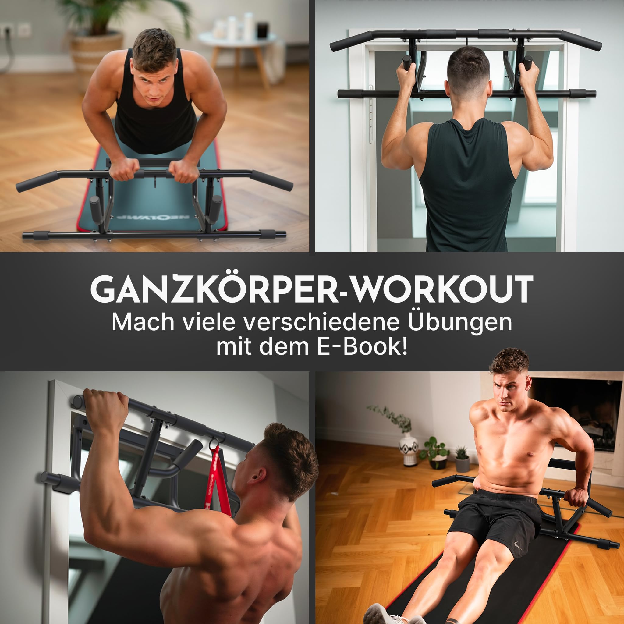NEOLYMP Premium Klimmzugstange Türrahmen - Türreck mit einstellbarer Höhe, Breite & Tiefe 15–43 cm - Reckstange mit 150 kg Tragkraft - Pull-up Bar ohne Schrauben, einfach in Türrahmen einhängen