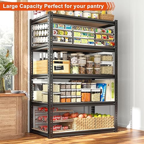 Miniatura 7 de REIBII Estantería de garaje, estantes de almacenamiento de 72 pulgadas de alto, 2000 libras, estantes ajustables de 5 niveles resistentes para