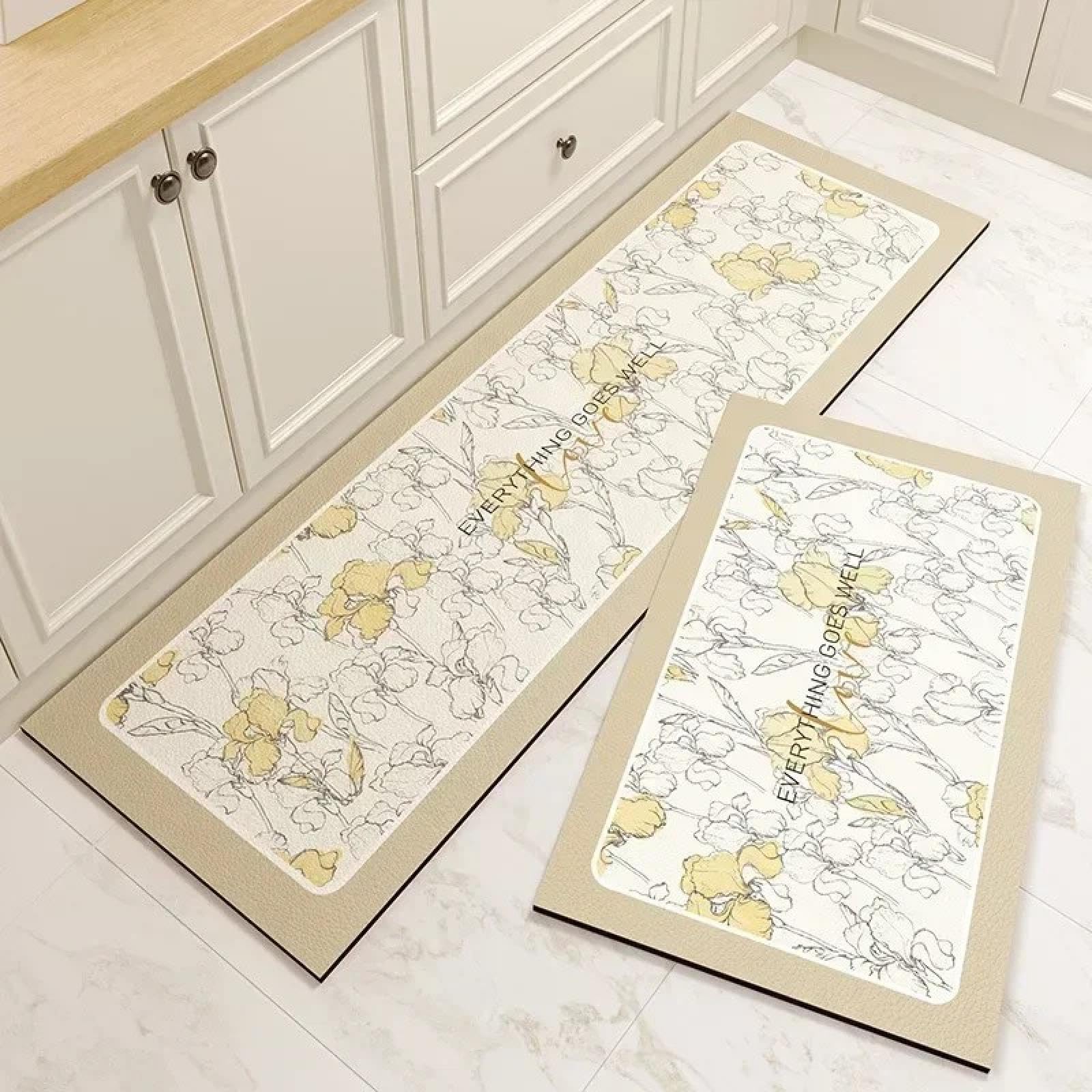 Tapis de sol de cuisine en PVC motif fleurs roses 50 x 80 cm