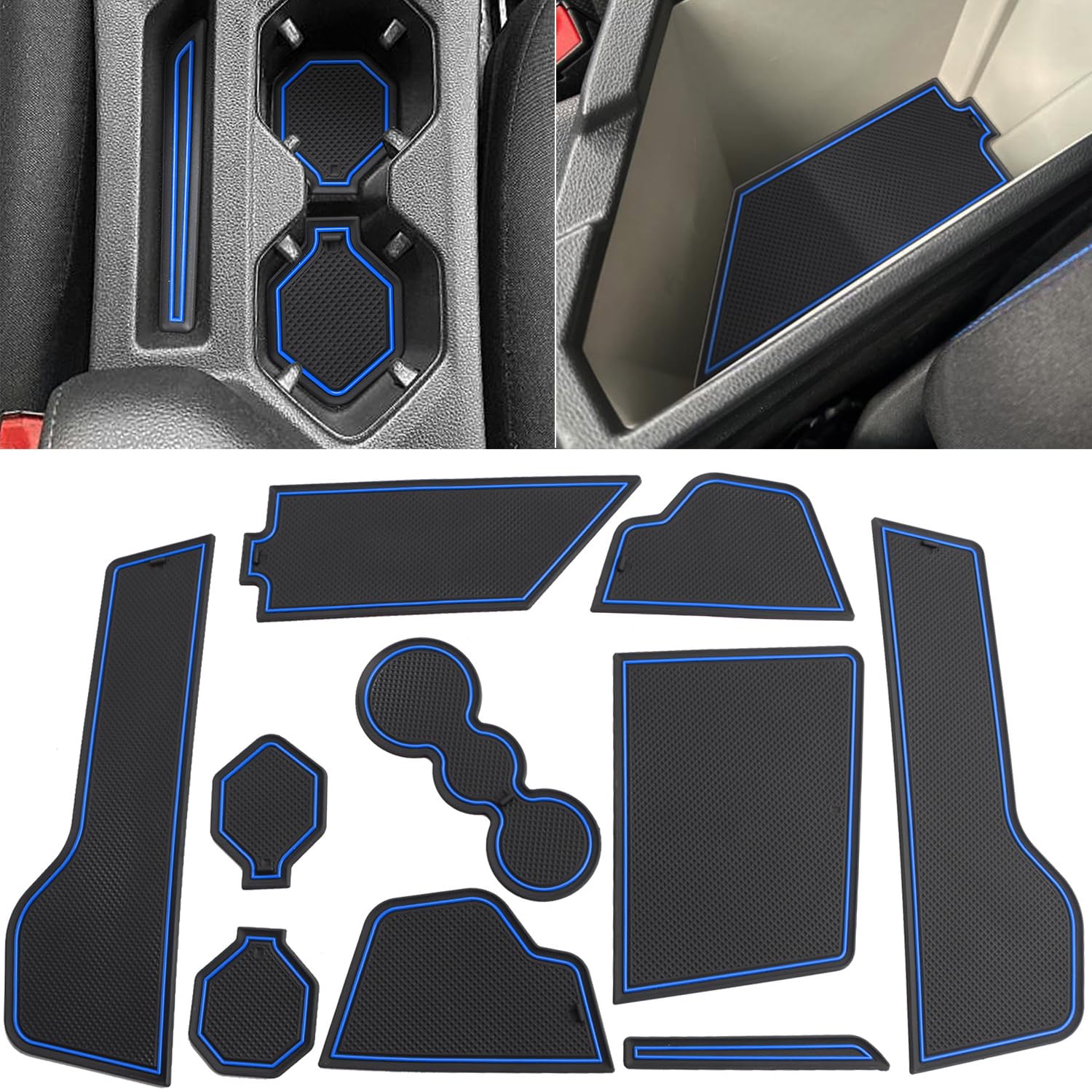 Auovo Protector Mats for Volkswagen Jetta Accessories 2025 2019-2024 Custom Fit Cup Holder Inserts Door Console Liners Dust Mat Car Interior Trim(10-pc Set)(Blue)
