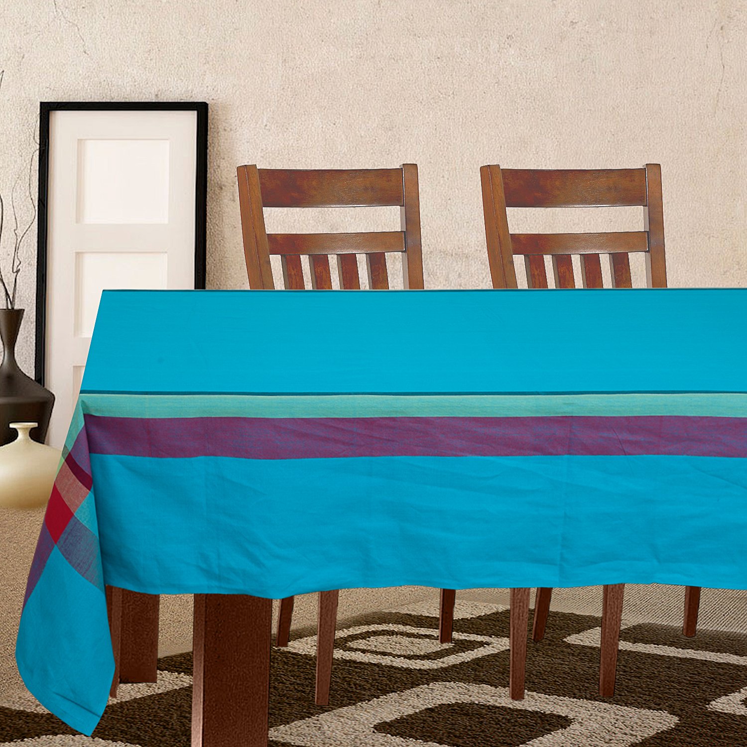 DhroharDhrohar NEUDIS Premium Cotton Rectangular Tablecloth/Table Cover for Kitchen Dinning Table | 6 Seater, 60 X 90 Inches (Blue)