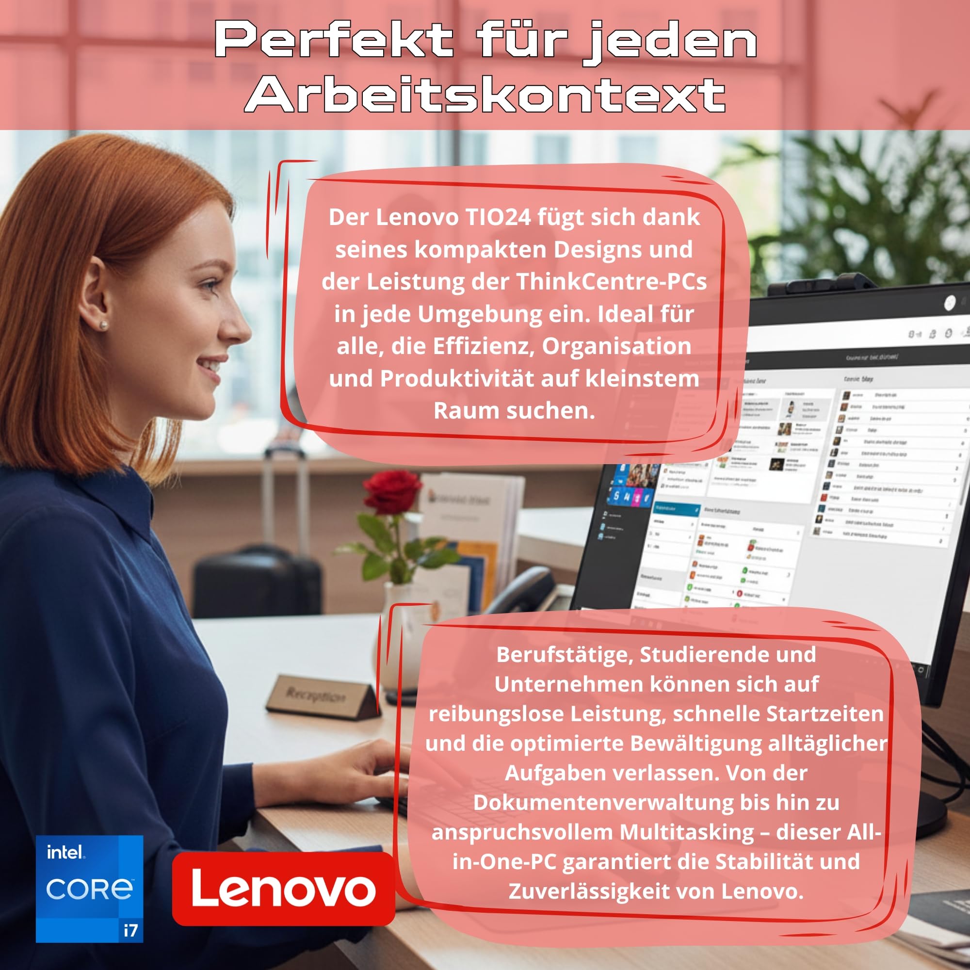Lenovo All-in-One ThinkCentre TIO24 24″ Full HD | Intel Core i7 fino a 3.60 Ghz | 16 GB | 512 GB SSD | Webcam Win 11 Pro 36 Monate Garantie Office e Business (Generalüberholt)